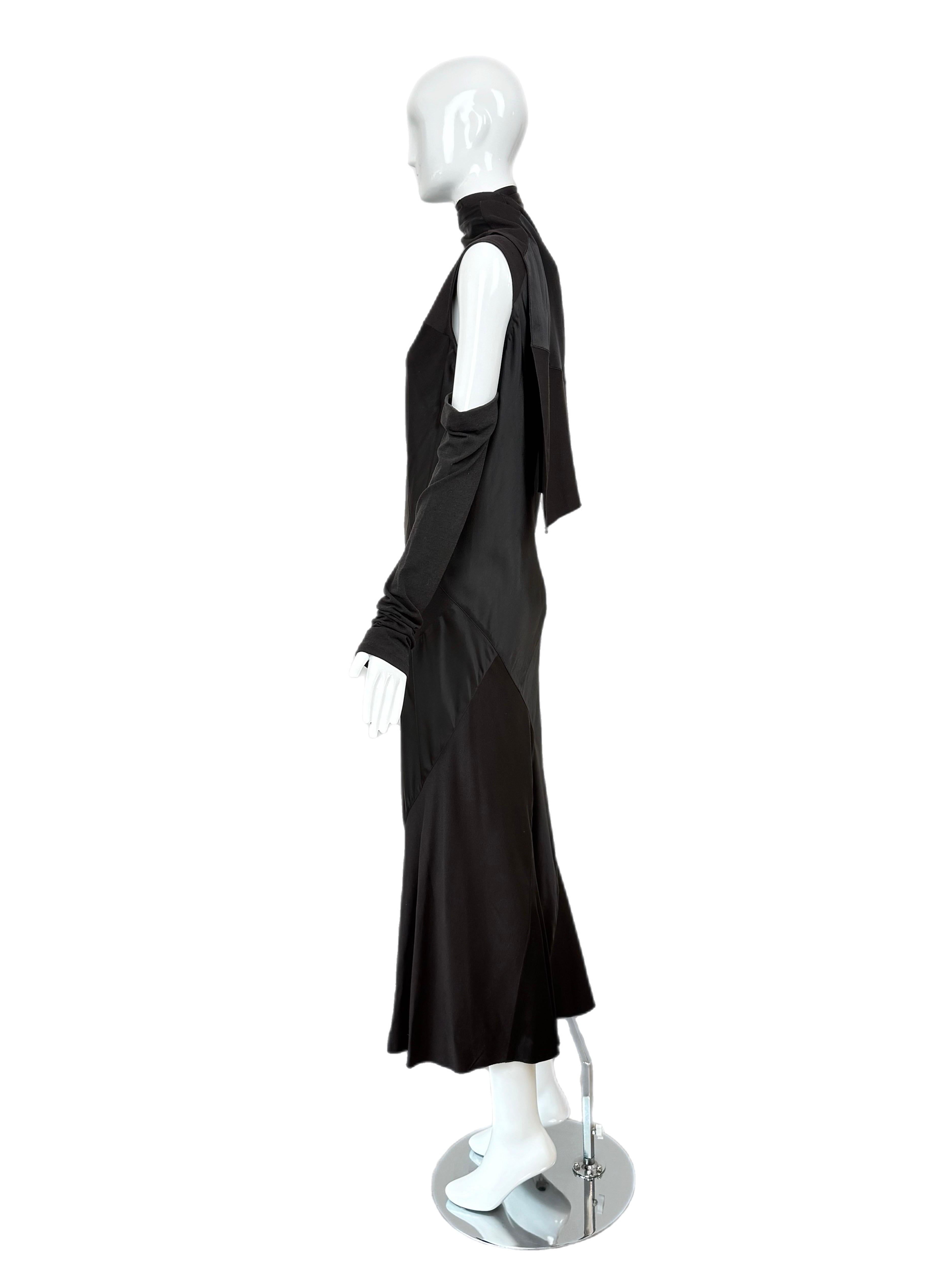 DONNA KARAN 2002 Vestito lungo nero vintage con taglio a vivo con. Sciarpa In condizioni buone in vendita a Leonardo, NJ