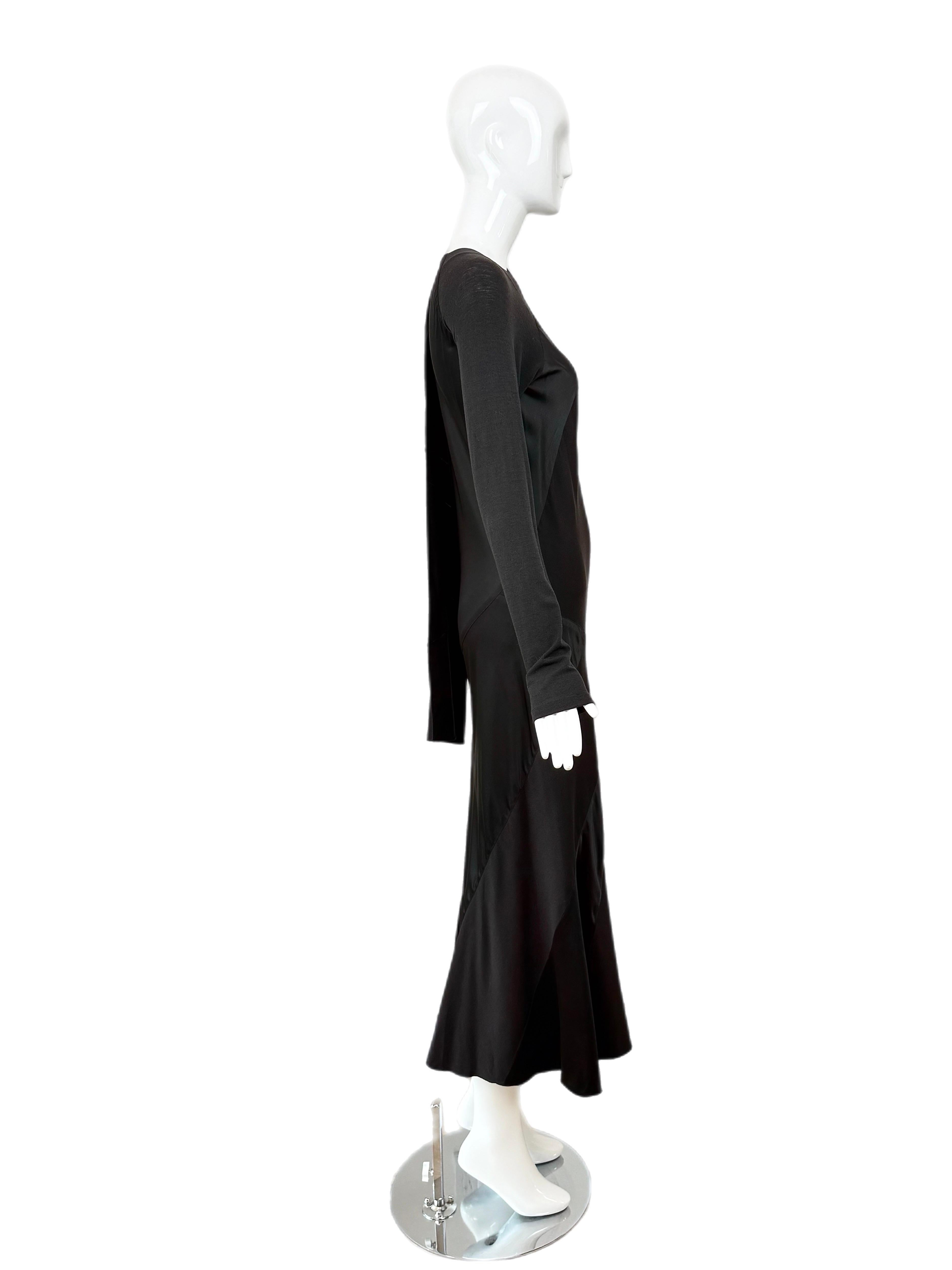 Donna DONNA KARAN 2002 Vestito lungo nero vintage con taglio a vivo con. Sciarpa in vendita