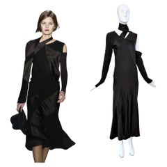 DONNA KARAN 2002 Vintage Black Long Cut-Out Dress w. Scarf
