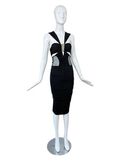 NWT's DONNA KARAN 2005 Vintage Black w. Silver Hardware Midi Dress Runway Style