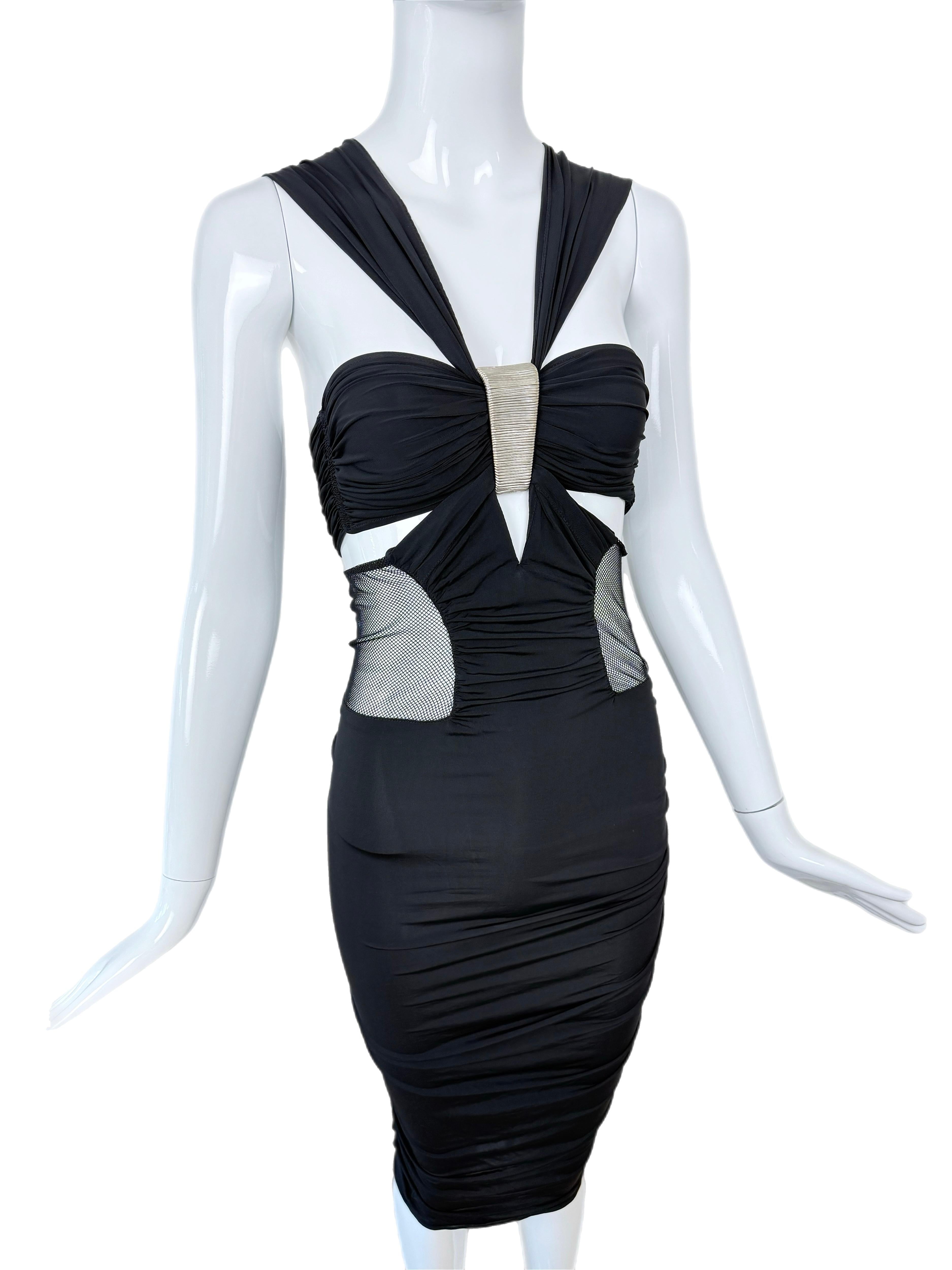 Noir Donna Karan 2005 Vintage Black w. Robe midi A Silver Hardware Runway Style en vente