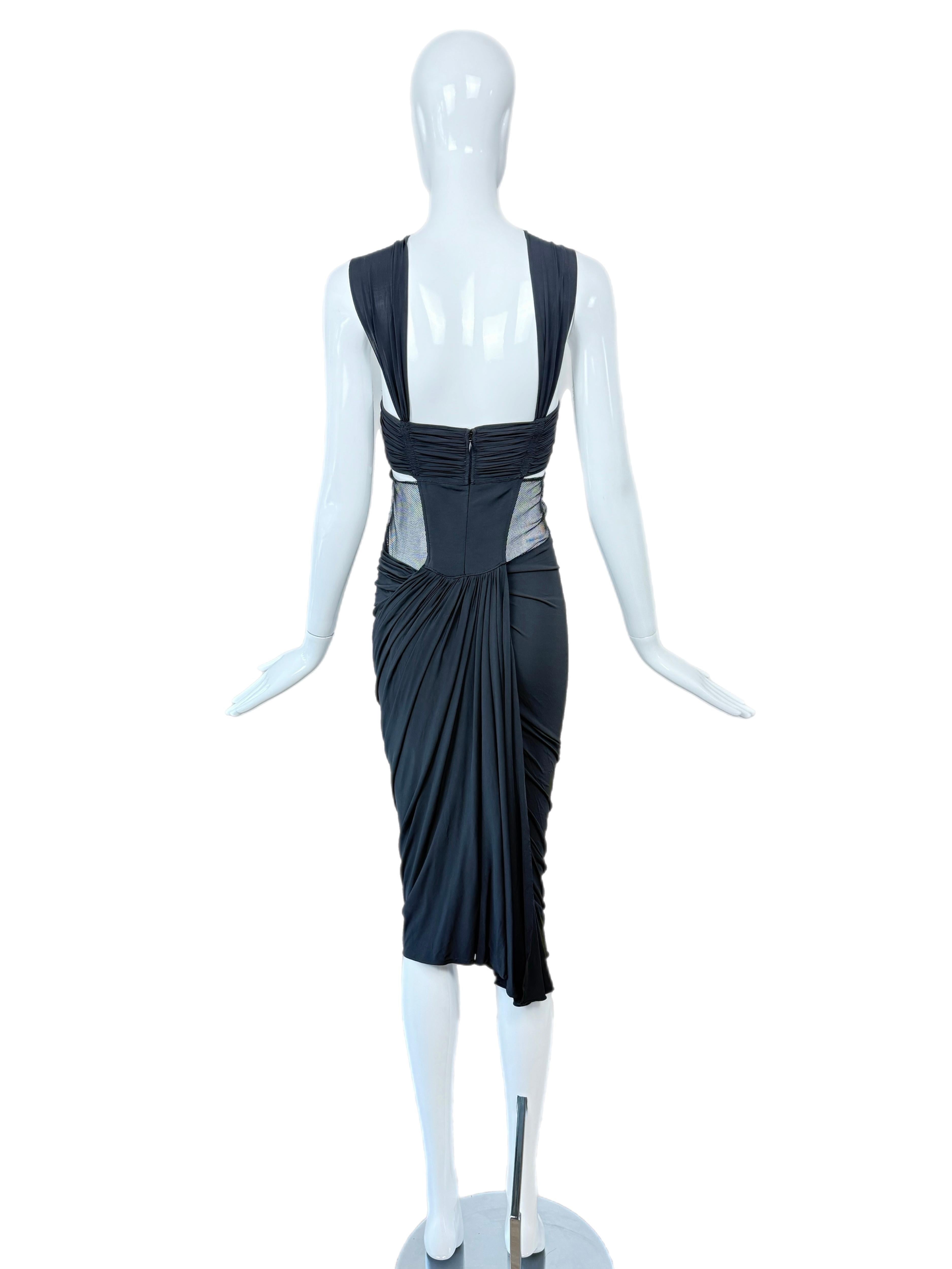Donna Karan 2005 Vintage Black w. Robe midi A Silver Hardware Runway Style en vente 2