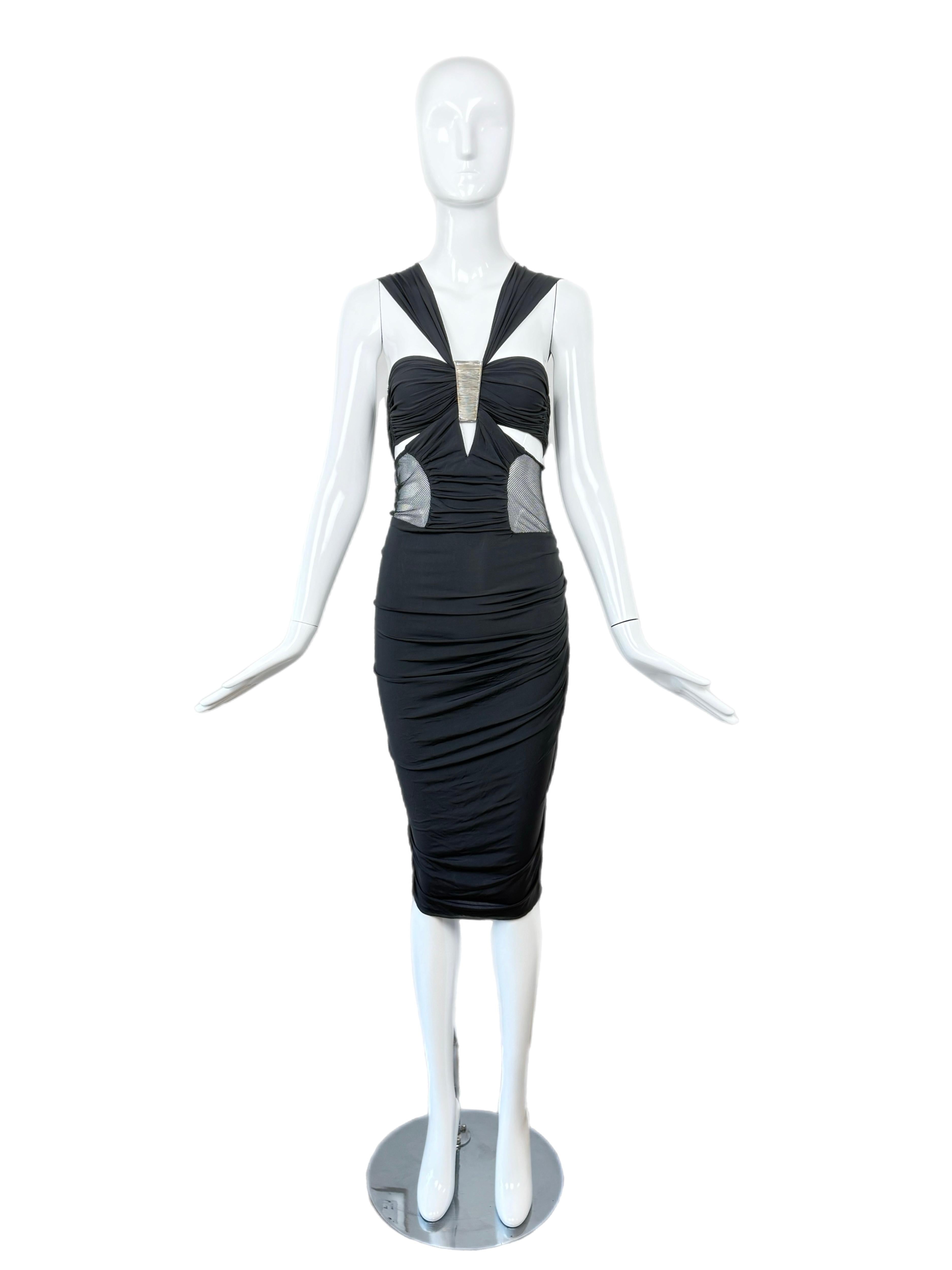 Donna Karan 2005 Vintage Black w. Robe midi A Silver Hardware Runway Style en vente 3