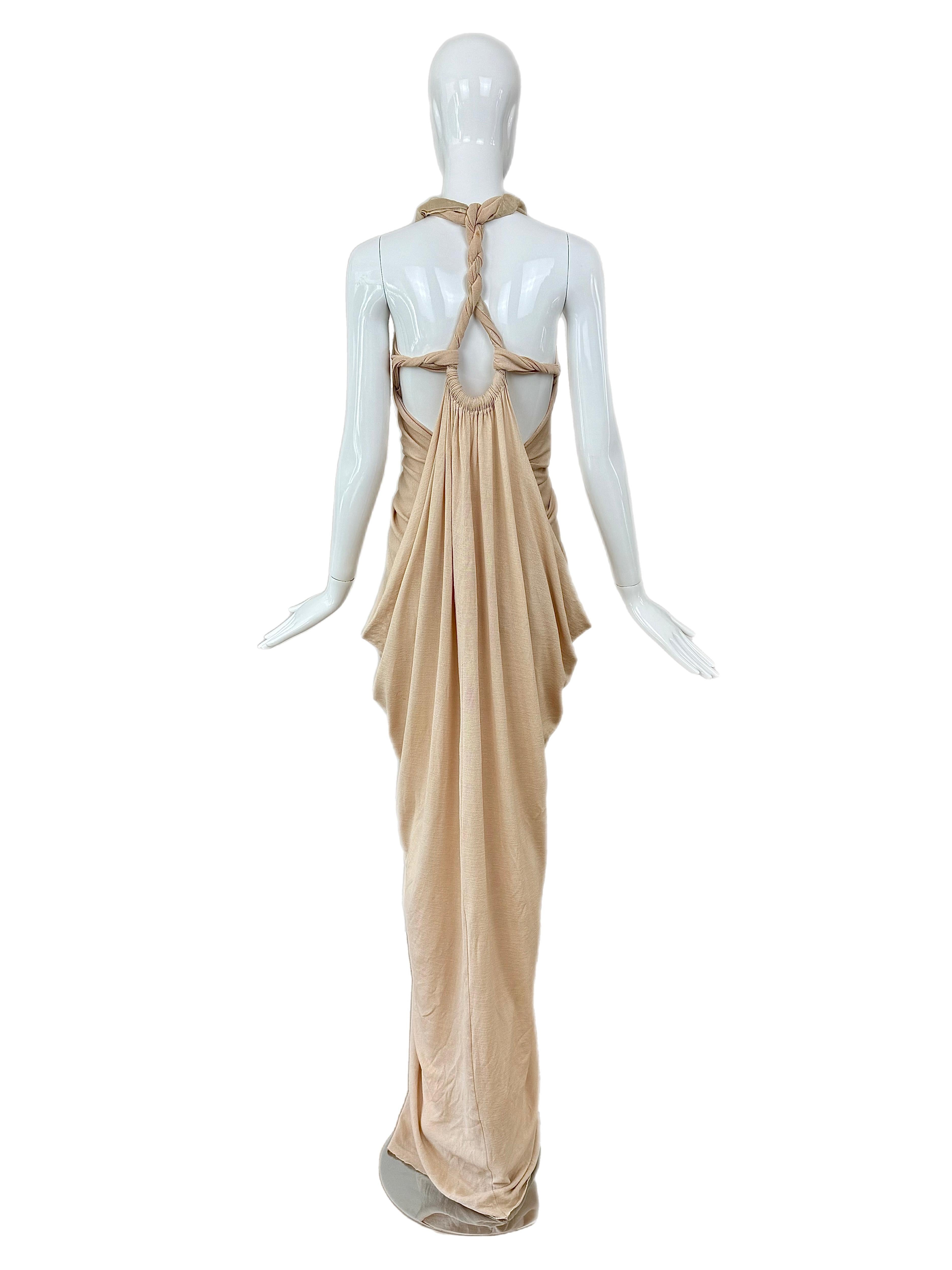 Beige DONNA KARAN 2008 Vintage Runway Sample 1:1 Nude Gown Maxi Dress For Sale
