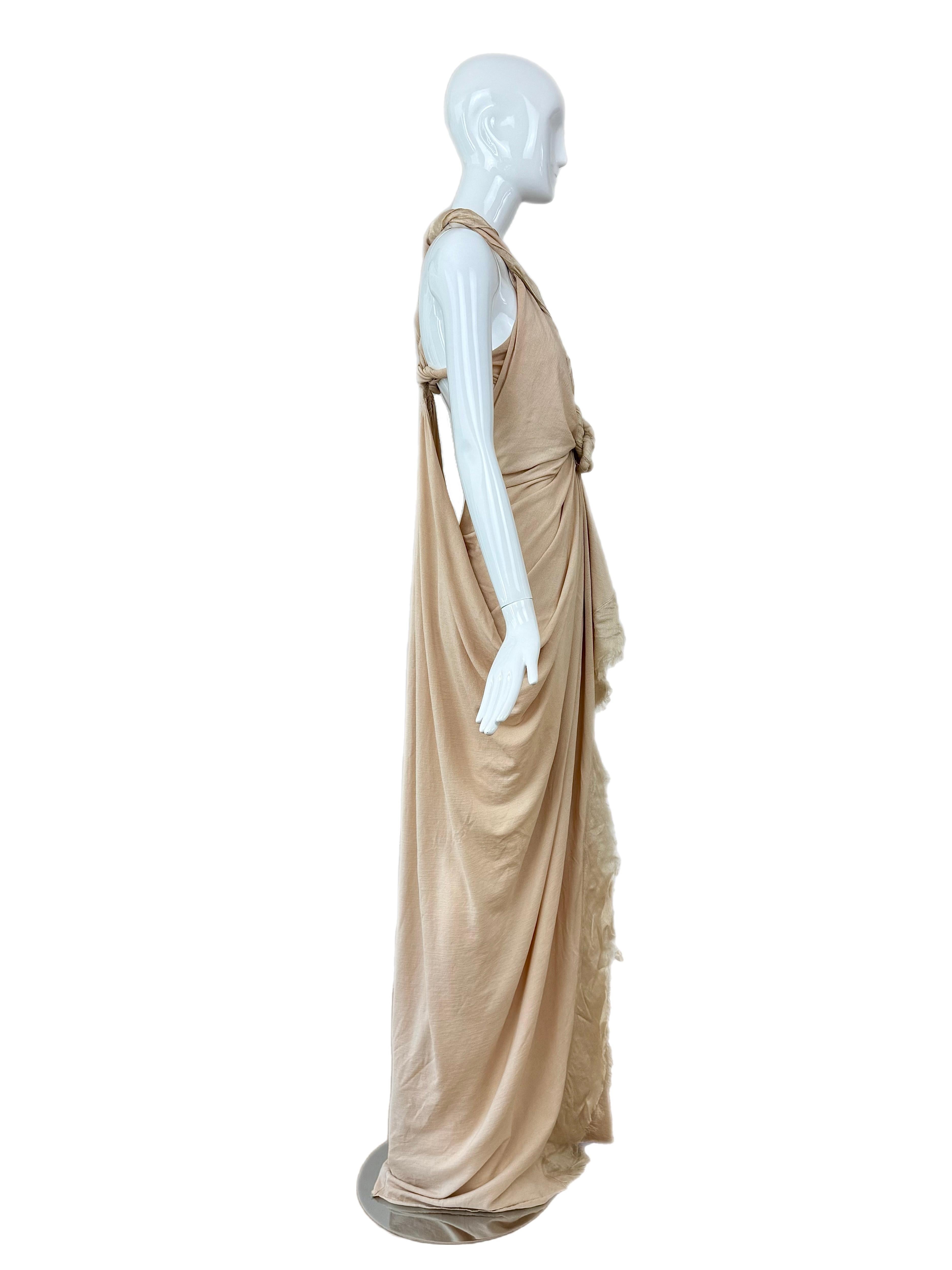 DONNA KARAN 2008 Vintage Runway Sample 1:1 Nude Gown Maxi Dress In Good Condition For Sale In Leonardo, NJ