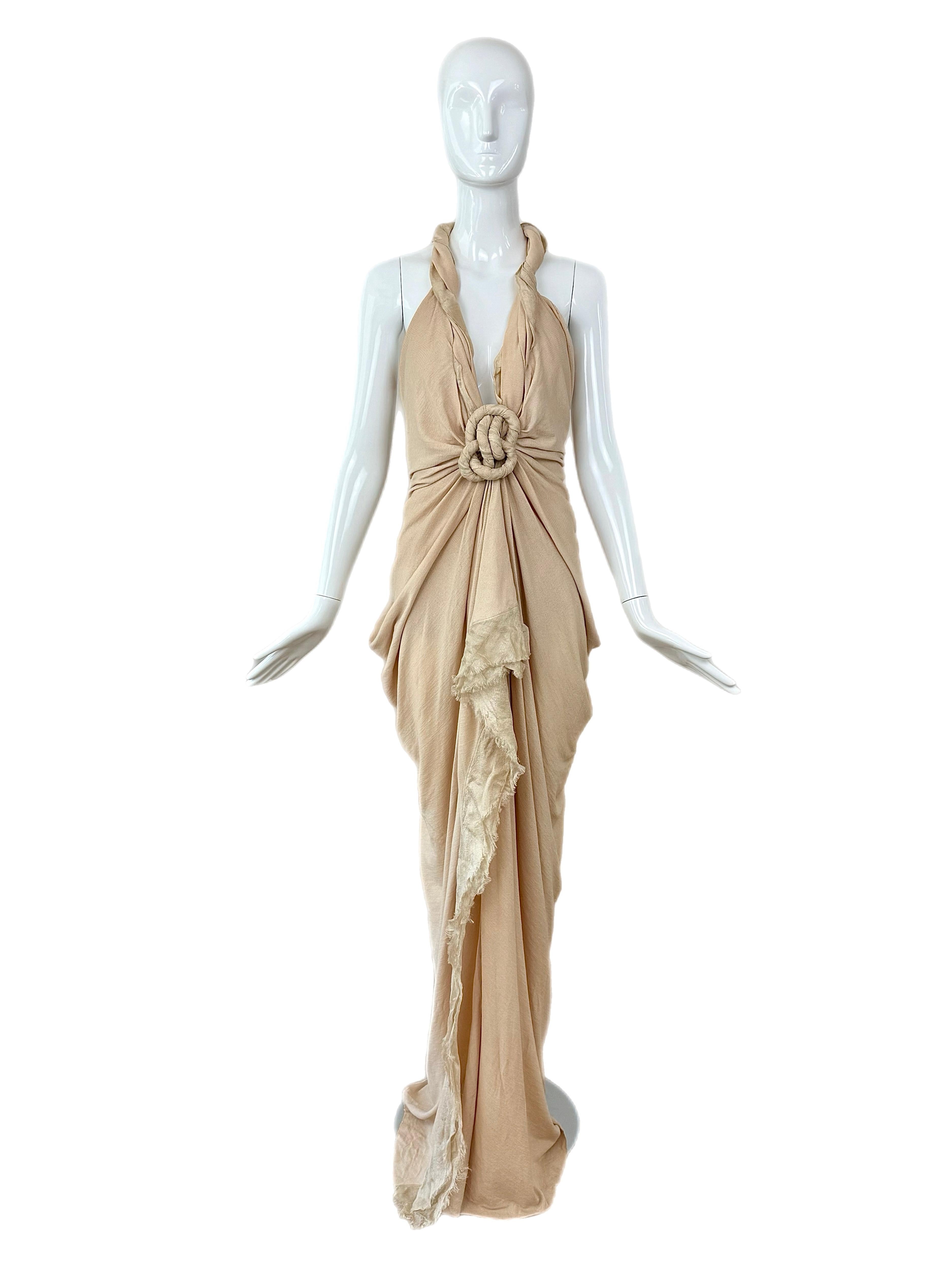 DONNA KARAN 2008 Vintage Runway Sample 1:1 Nude Gown Maxi Dress For Sale 2