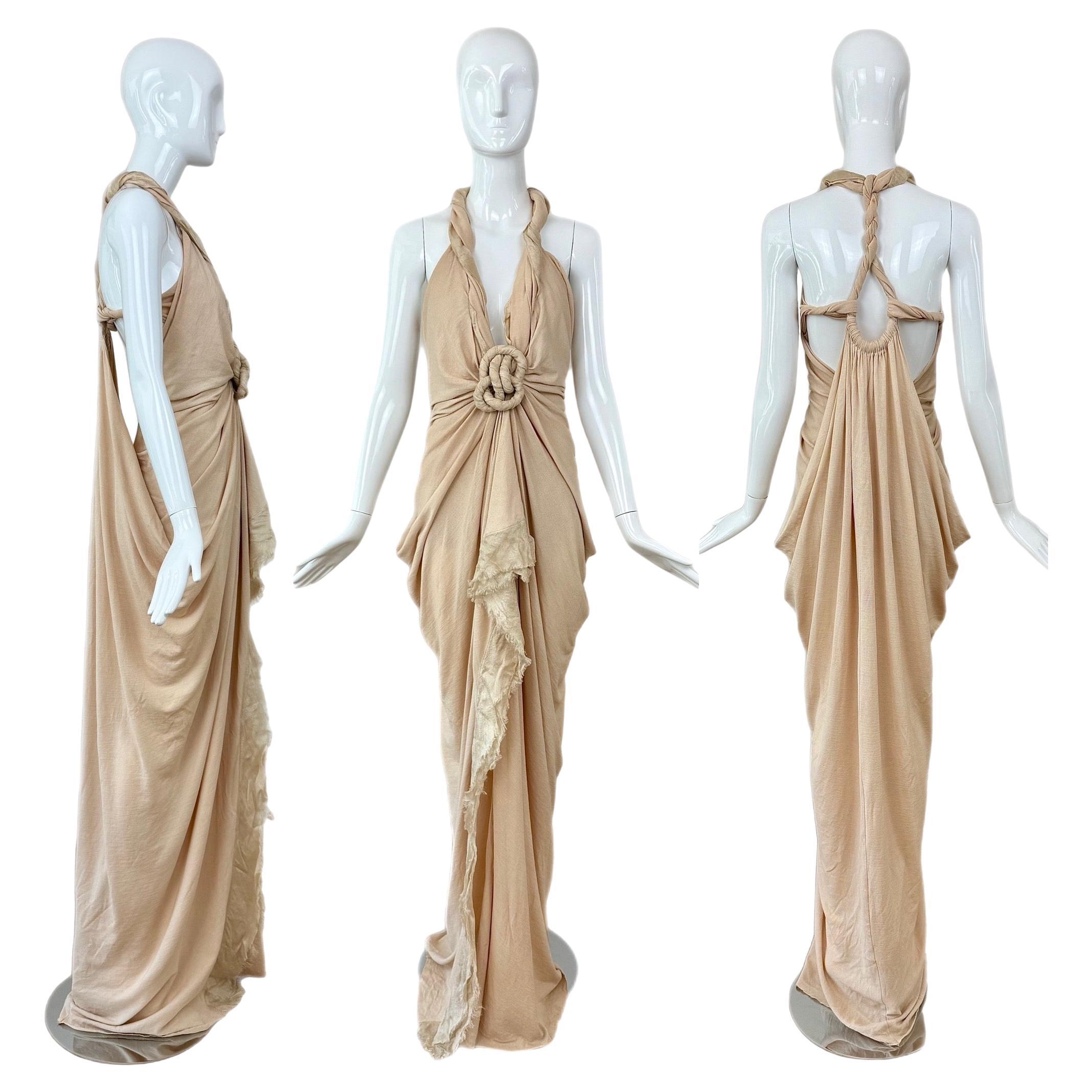DONNA KARAN 2008 Vintage Runway Sample 1:1 Nude Gown Maxi Dress For Sale
