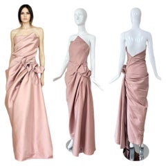DONNA KARAN 2009 Vintage Pink Evening Gown Maxi Dress Runway (robe de soirée en soie rose)