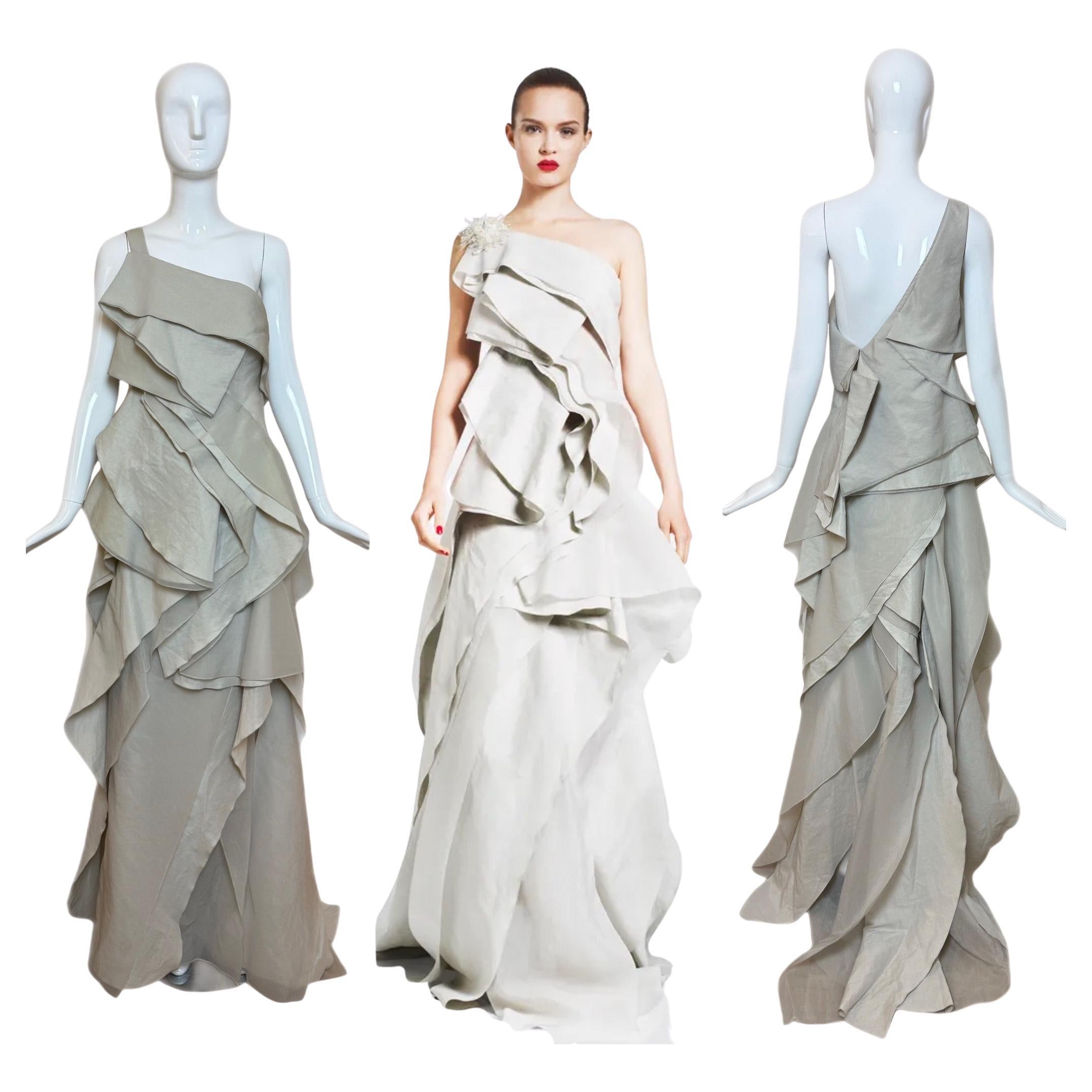 Donna Karan 2012, abito da sposa vintage in misto seta grigio e garzato, da passerella, da sposa.