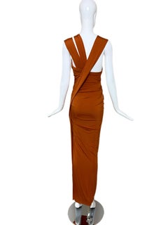 DONNA KARAN 2012 Vintage Runway Pumpkin Ruched Long Maxi Dress