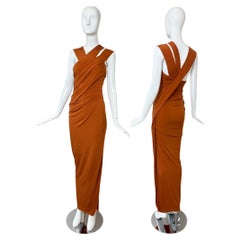 DONNA KARAN 2012 Vintage Runway Pumpkin Ruched Long Maxi Dress