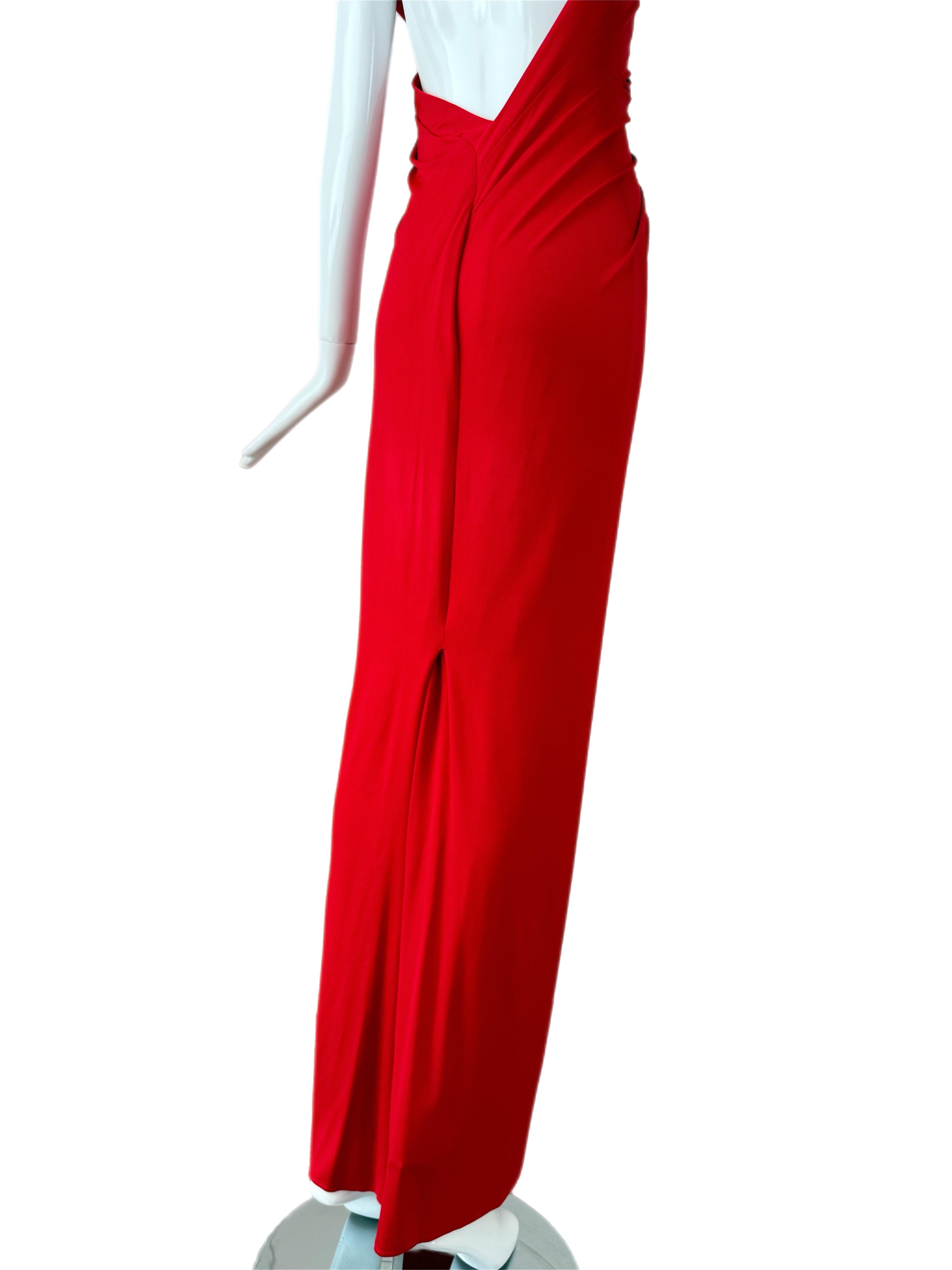 DONNA KARAN 2012 Vintage Tomatenrot Abendkleid Maxikleid Cut-Out Open Back im Angebot 5
