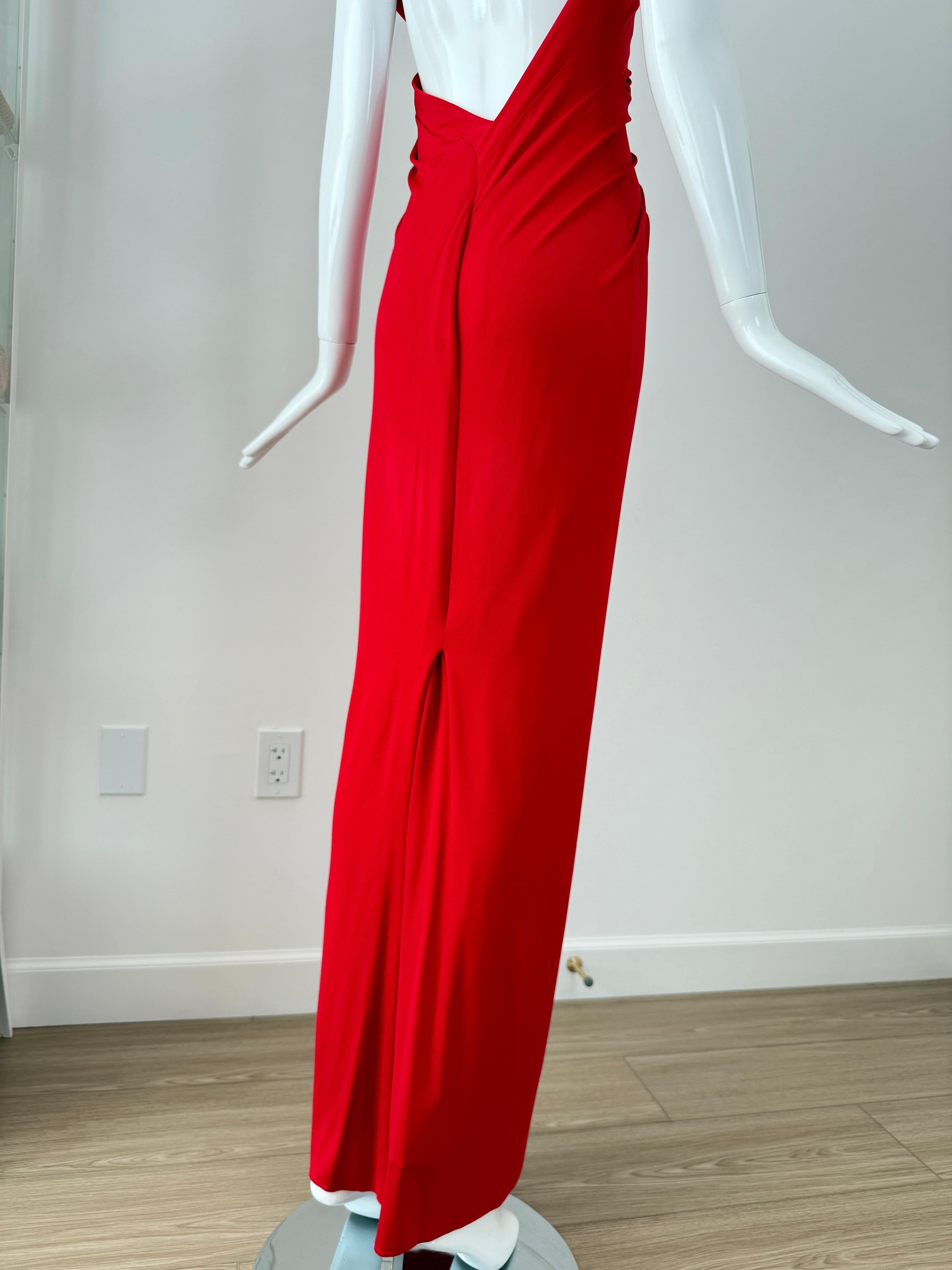 DONNA KARAN 2012 Vintage Tomatenrot Abendkleid Maxikleid Cut-Out Open Back im Angebot 6