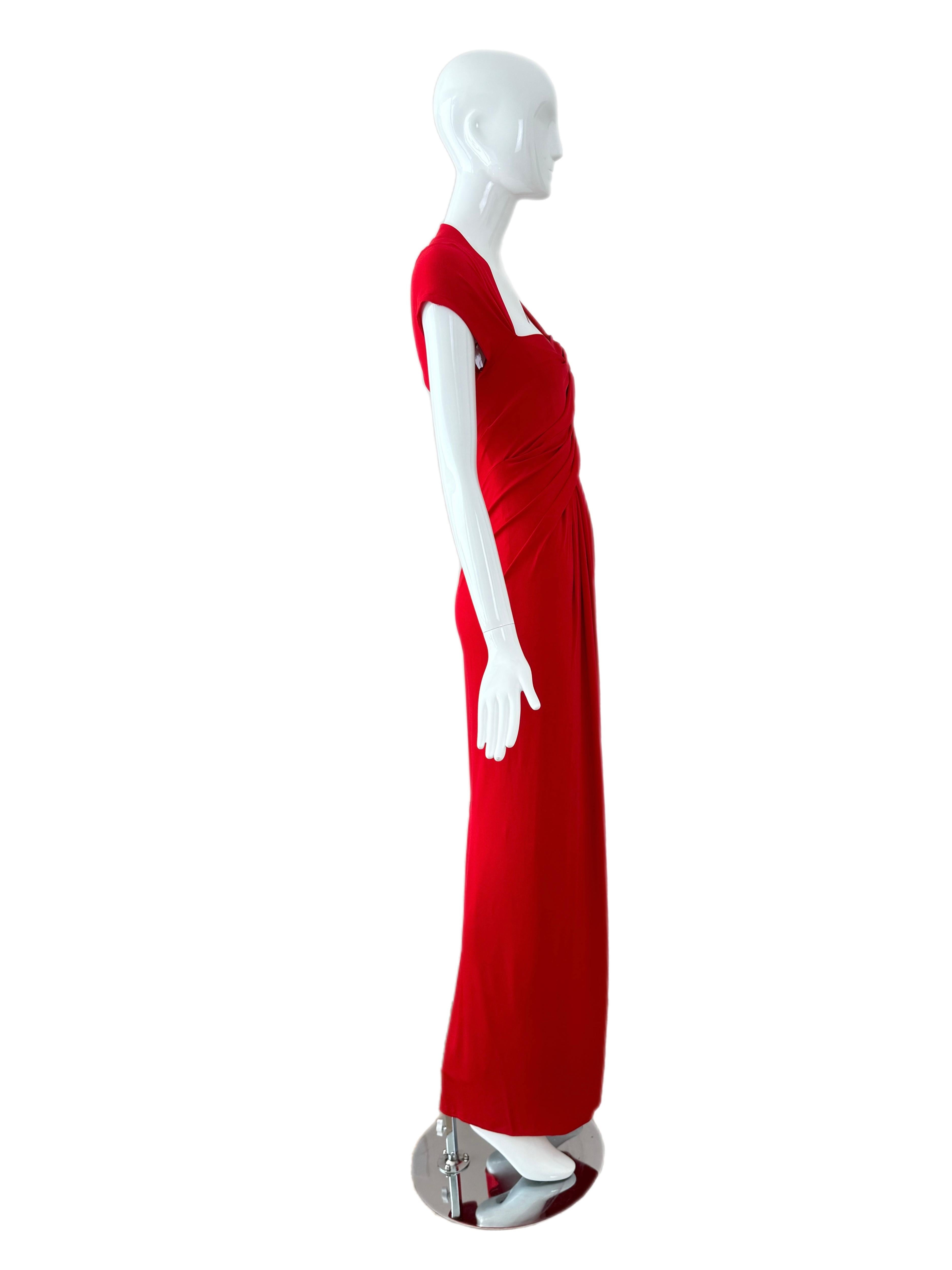DONNA KARAN 2012 Vintage Tomatenrot Abendkleid Maxikleid Cut-Out Open Back (Rot) im Angebot