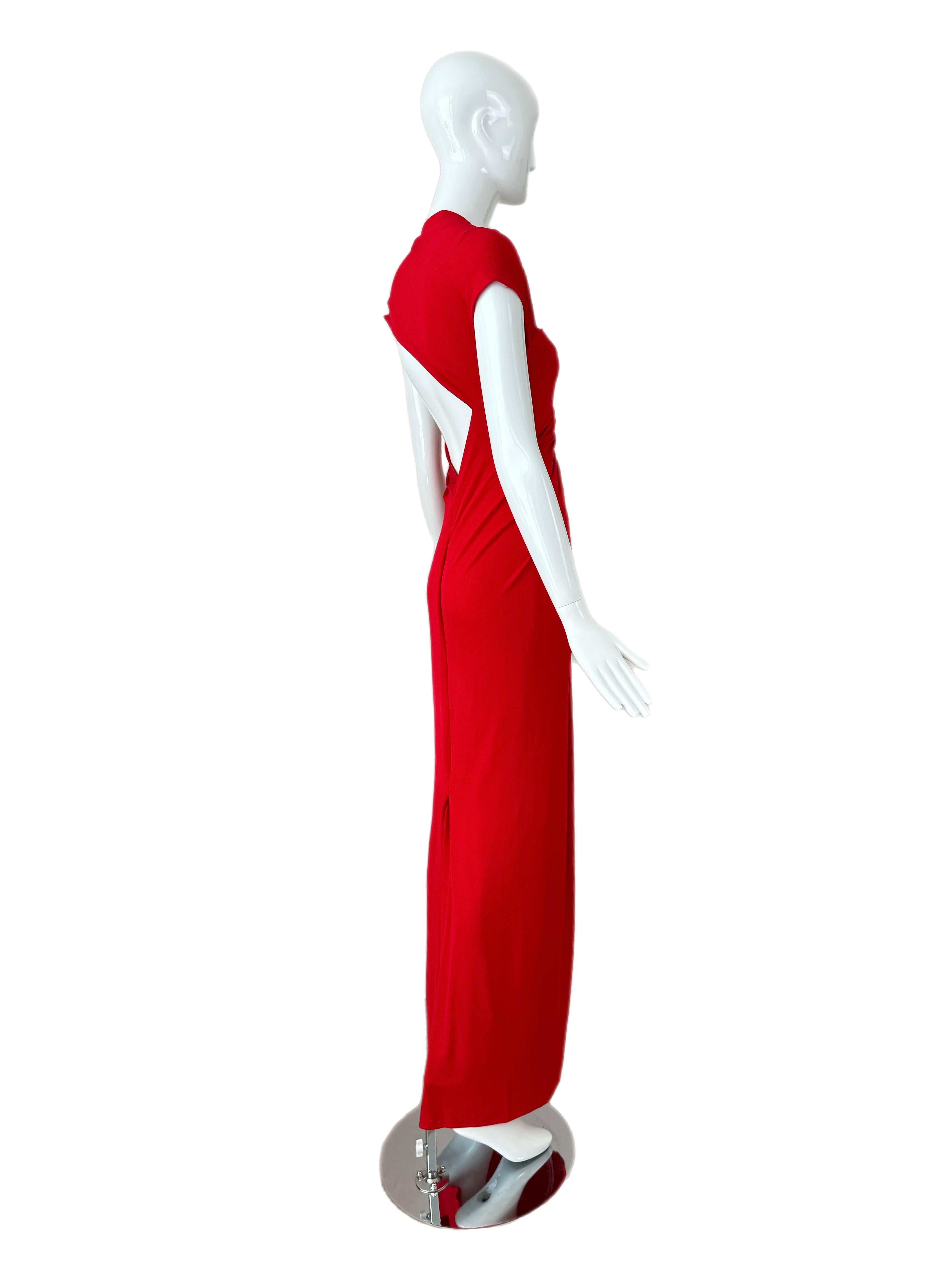 DONNA KARAN 2012 Vintage Tomatenrot Abendkleid Maxikleid Cut-Out Open Back im Zustand „Hervorragend“ im Angebot in Leonardo, NJ