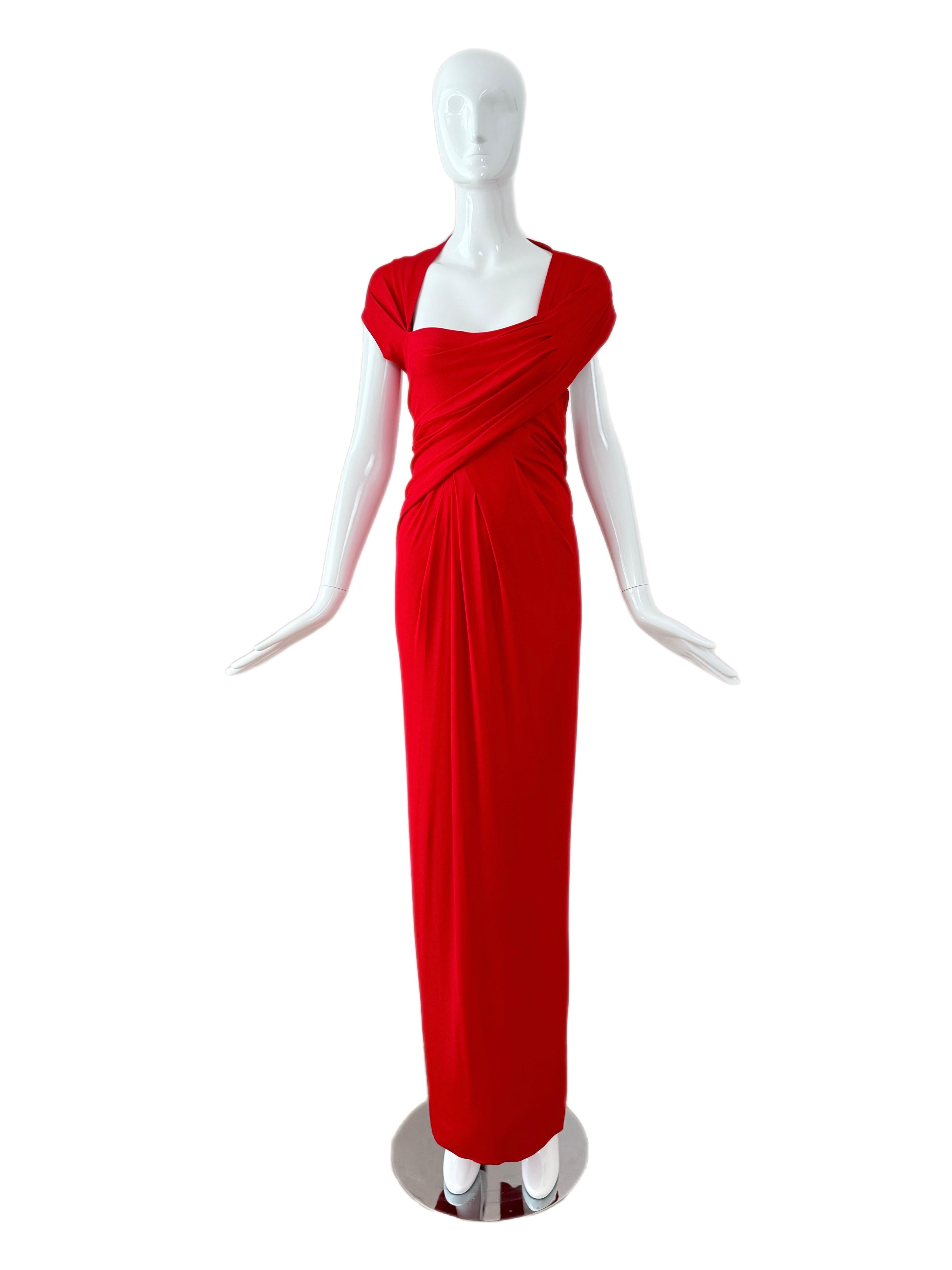 DONNA KARAN 2012 Vintage Tomatenrot Abendkleid Maxikleid Cut-Out Open Back im Angebot 1