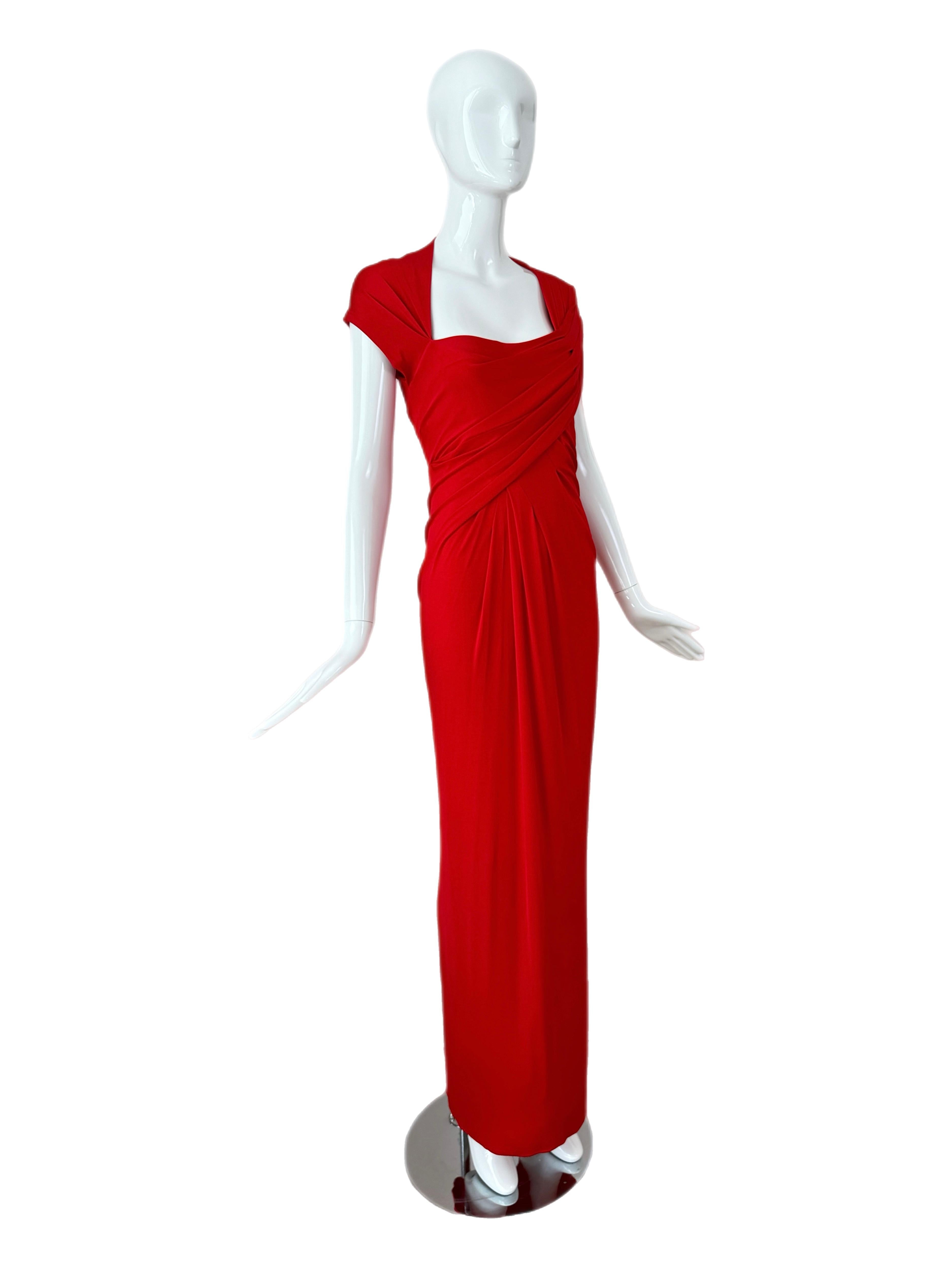 DONNA KARAN 2012 Vintage Tomatenrot Abendkleid Maxikleid Cut-Out Open Back im Angebot 2