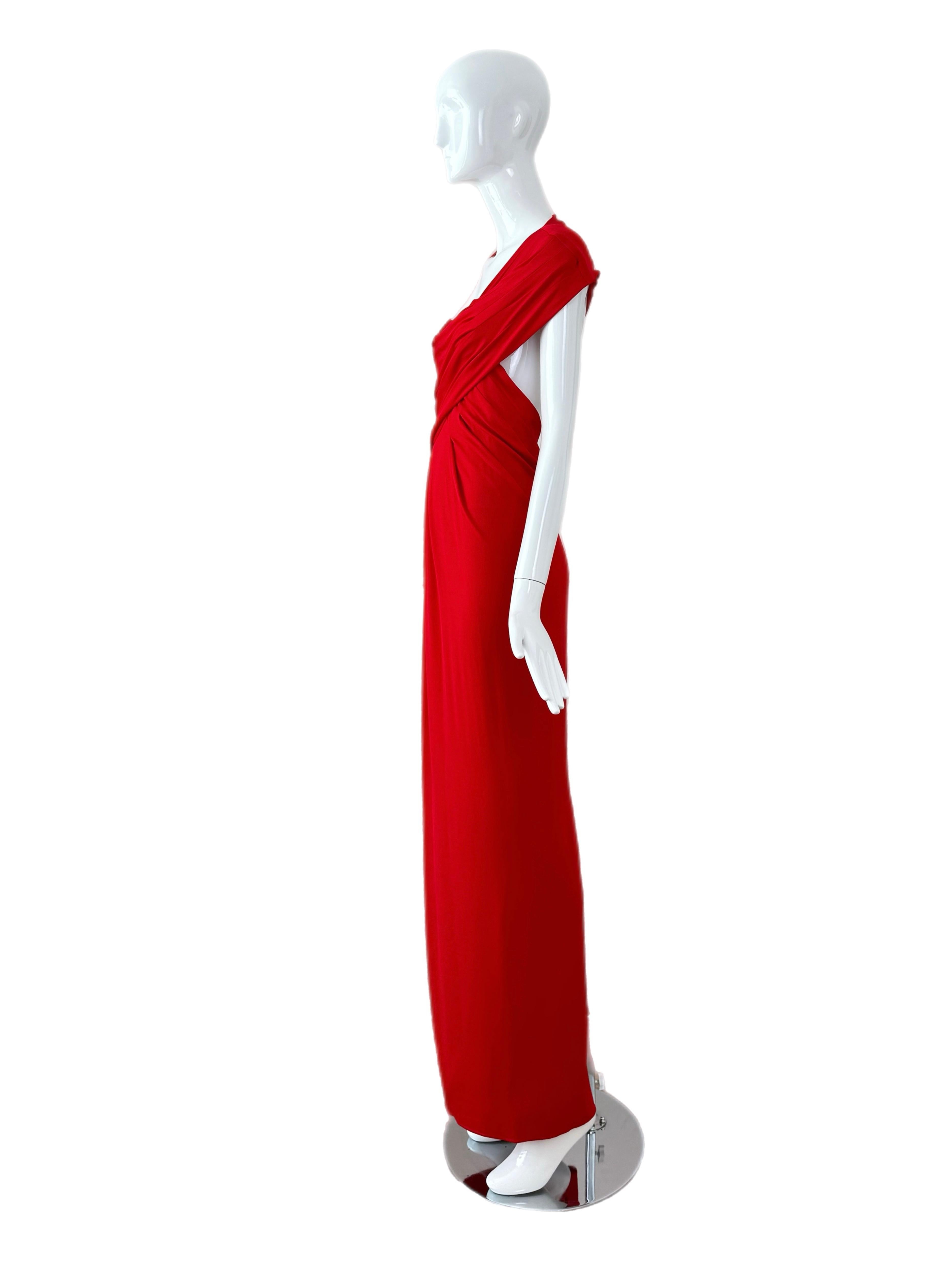 DONNA KARAN 2012 Vintage Tomatenrot Abendkleid Maxikleid Cut-Out Open Back im Angebot 3