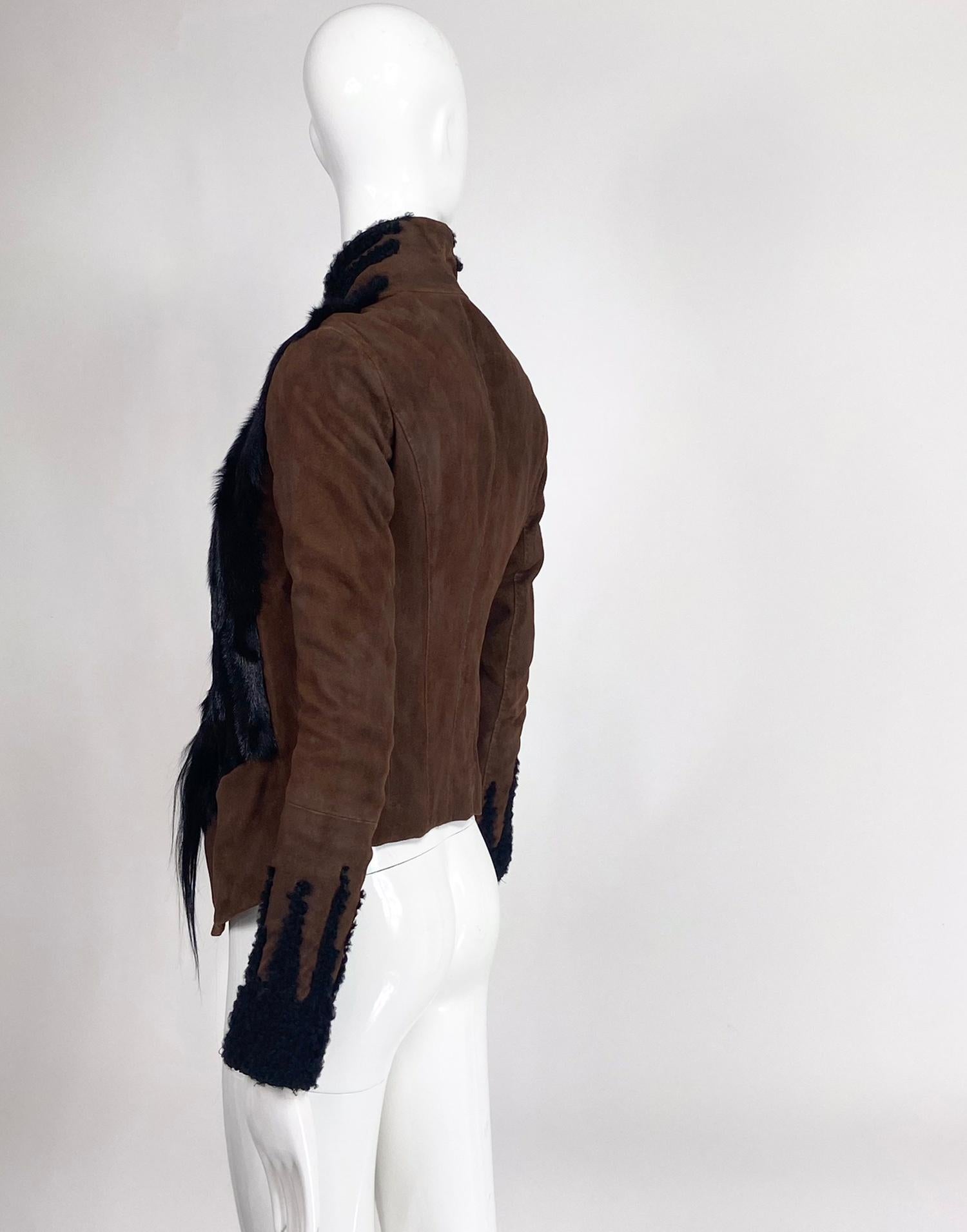 Donna Karan 30 Years Runway Fall 2014 Brown Suede & Black Goat Hair Jacket  In Good Condition In West Palm Beach, FL