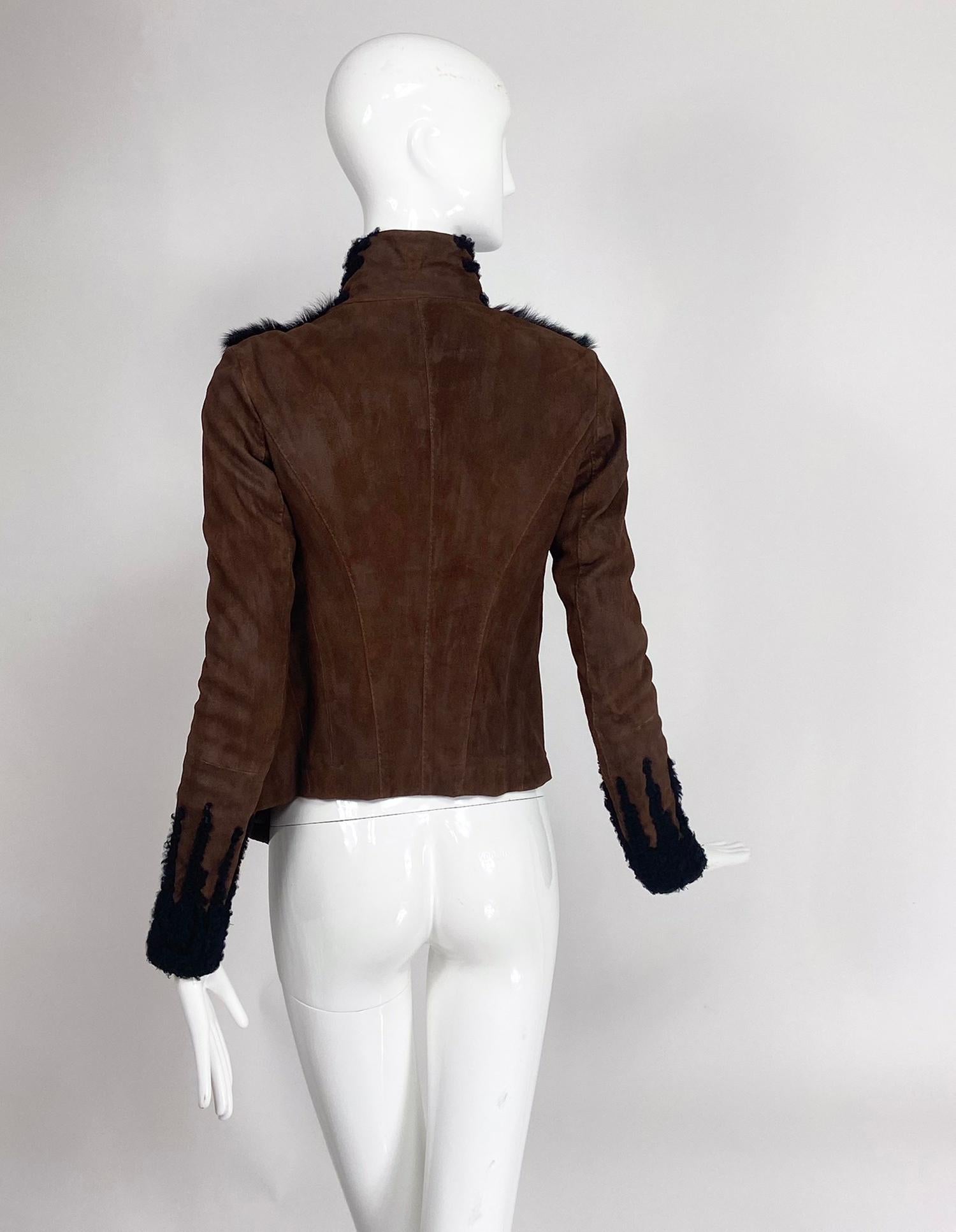 Women's Donna Karan 30 Years Runway Fall 2014 Brown Suede & Black Goat Hair Jacket 