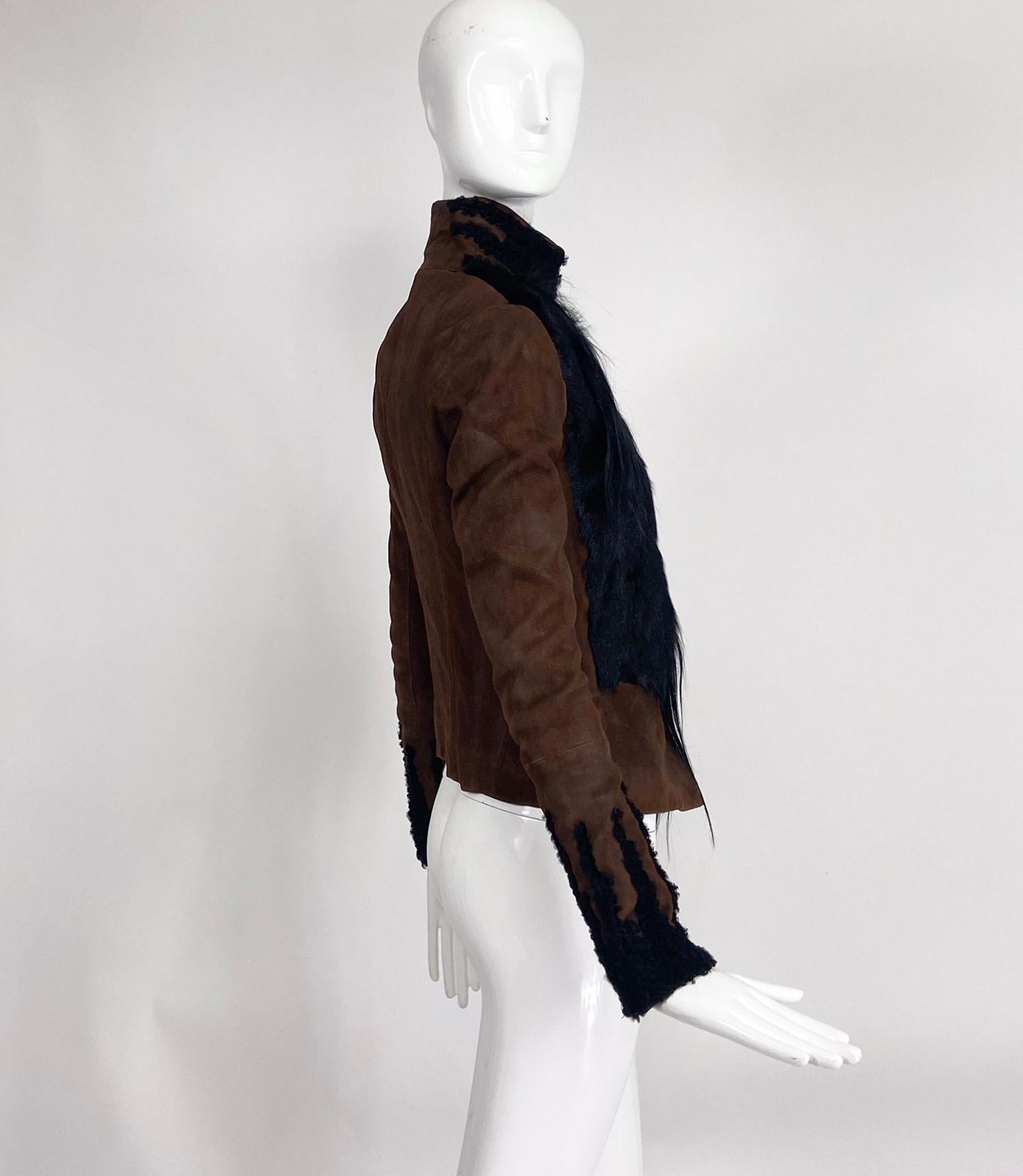 Donna Karan 30 Years Runway Fall 2014 Brown Suede & Black Goat Hair Jacket  2