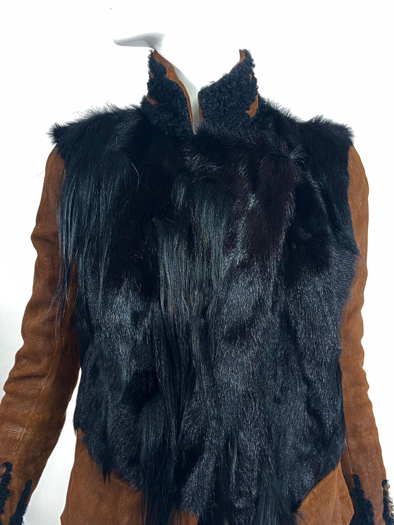 Donna Karan 30 Years Runway Fall 2014 Brown Suede & Black Goat Hair Jacket  4