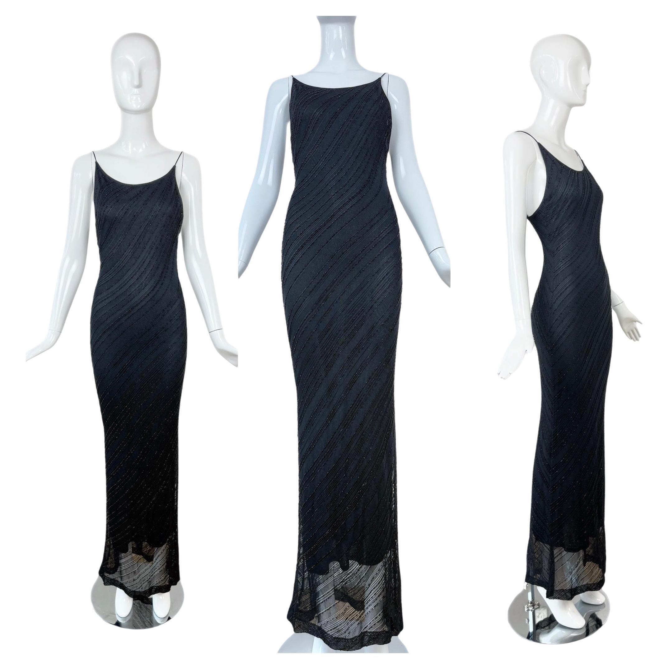 DONNA KARAN 90
s vintage black beaded maxi dress evening gown