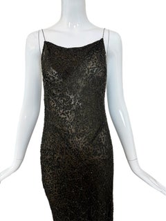 DONNA KARAN 90's Vintage Black Bronze Silk Beaded Backless Gown Maxi Dress