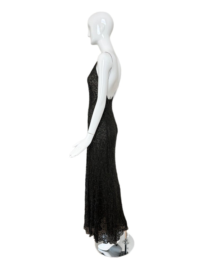 DONNA KARAN 90's Vintage Black Bronze Silk Beaded Backless Gown Maxi Dress For Sale at 1stDibs DONNA KARAN 90's Vintage Black Bronze Silk Beaded Backless Gown Maxi Dress For Sale at 1stDibs