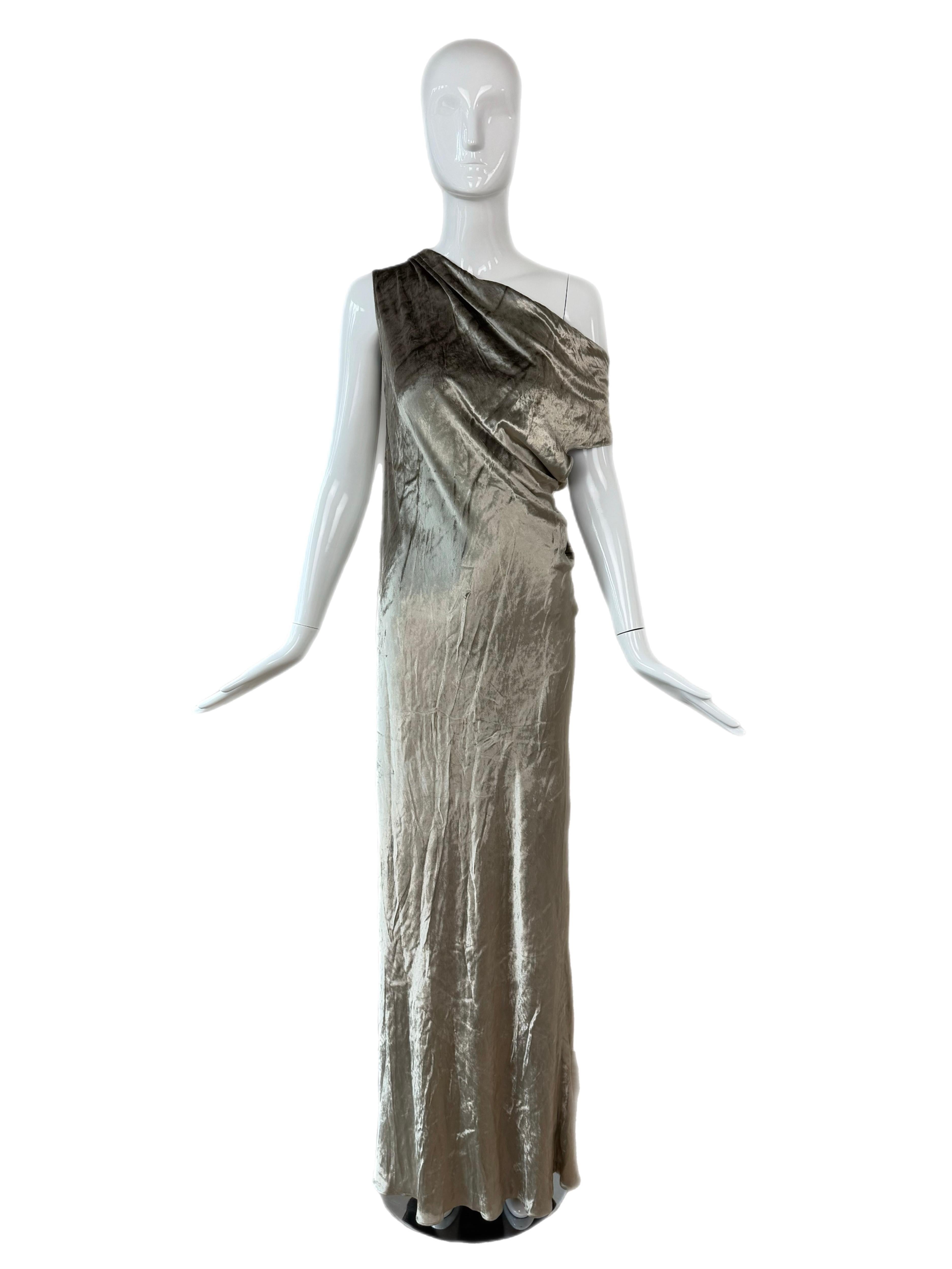 DONNA KARAN 90's Vintage Vestido de terciopelo aplastado Maxi Vestido en venta 3