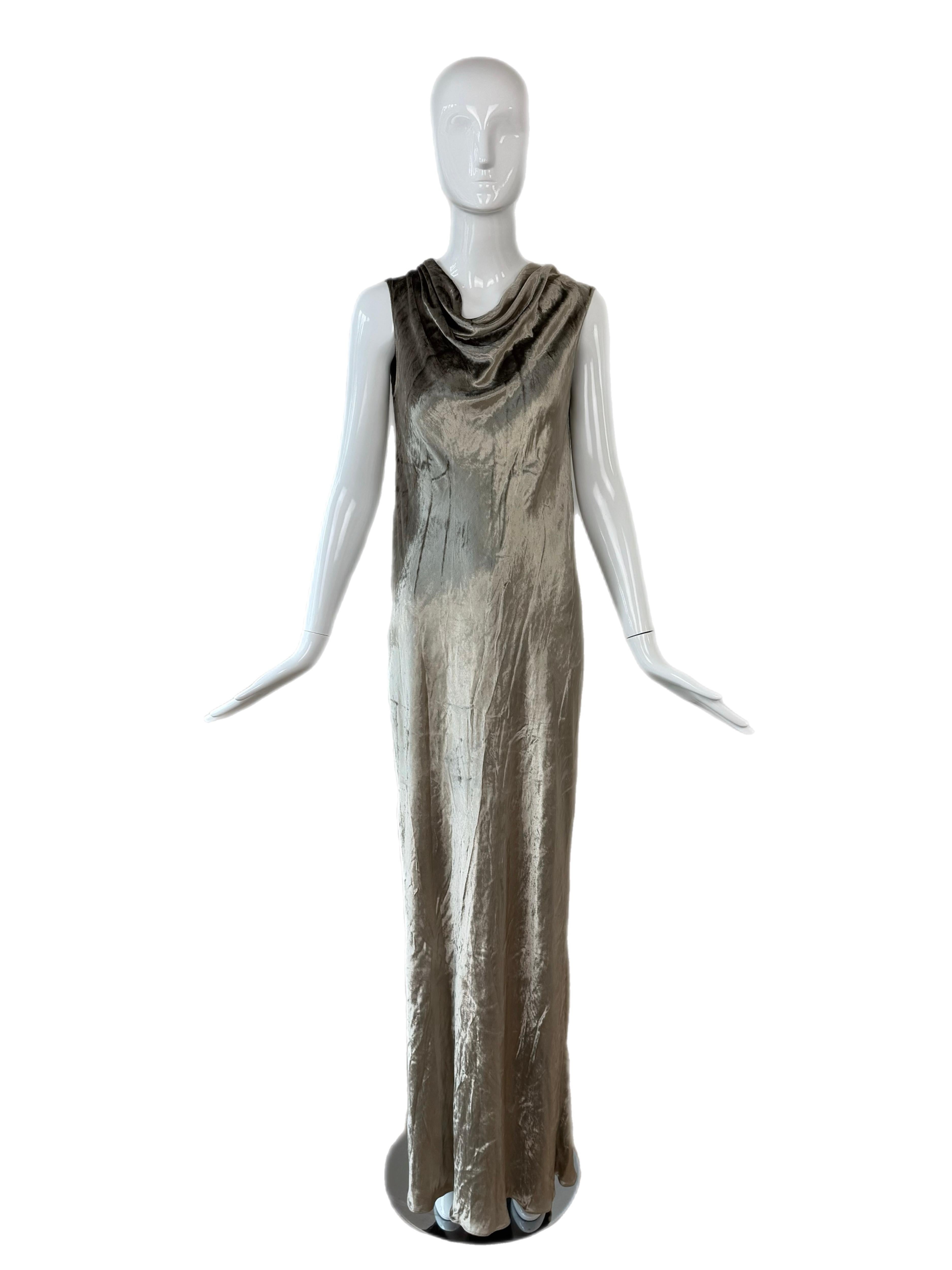 DONNA KARAN 90's Vintage Vestido de terciopelo aplastado Maxi Vestido en venta 4