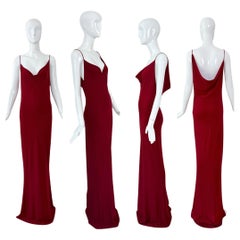 DONNA KARAN 90's Vintage Double Cowl Neck Evening Gown Maxi Dress