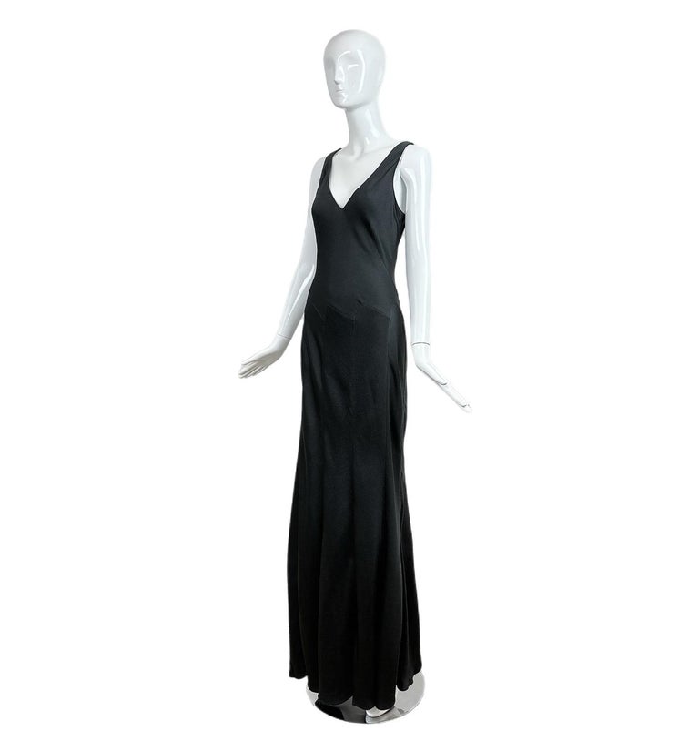 DONNA KARAN 90's Vintage Hammered Satin Black Evening Gown Maxi Dress For  Sale at 1stDibs