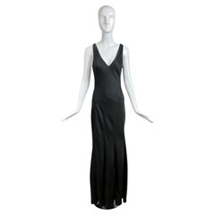 DONNA KARAN 90
s Vintage Hammered Satin Black Evening Gown Maxi Dress