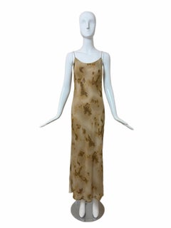 DONNA KARAN 90's Vintage IT42 Silk Marbled Print Slip Gown Maxi Dress