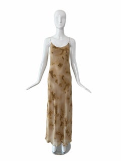 DONNA KARAN 90's Vintage Silk Marbled Print Slip Gown Maxi Dress