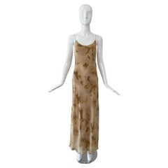 DONNA KARAN 90's Vintage Silk Marbled Print Slip Gown Maxi Dress
