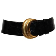 Donna Karan Alligator Belt W/ Gold Buckle Size Small