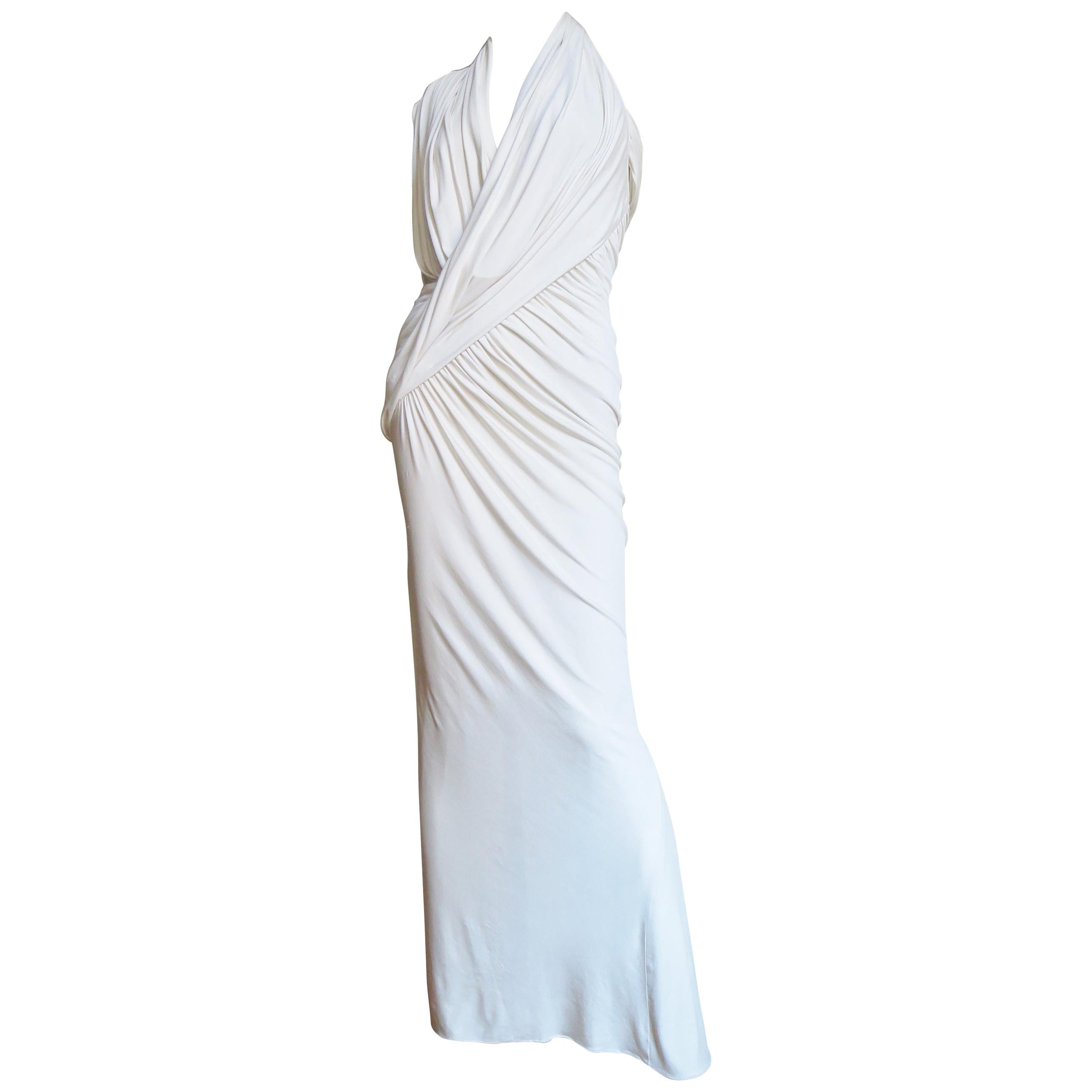 Donna Karan Asymmetric Ruched Silk Halter Dress