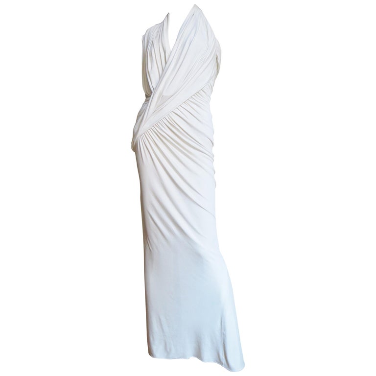 Donna Karan Asymmetric Ruched Silk Halter Dress at 1stDibs