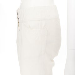 DONNA KARAN beige linen blend thick waistpant slim fit cropped pants US2 S 28"