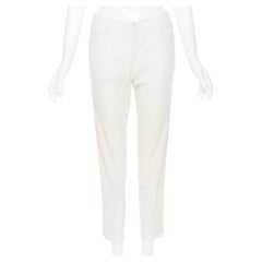 DONNA KARAN beige linen blend thick waistpant slim fit cropped pants US2 S 28"