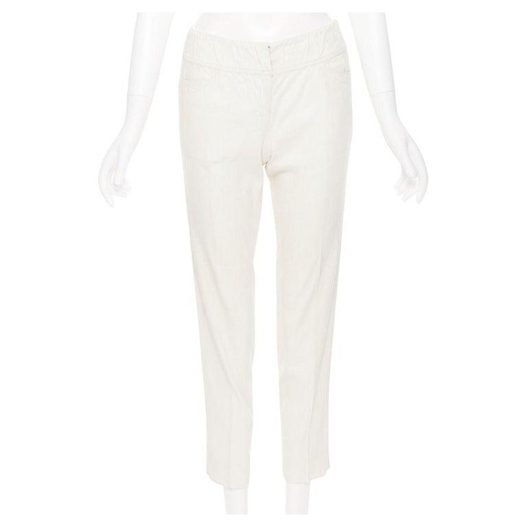 DONNA KARAN beige linen blend thick waistpant slim fit cropped pants ...