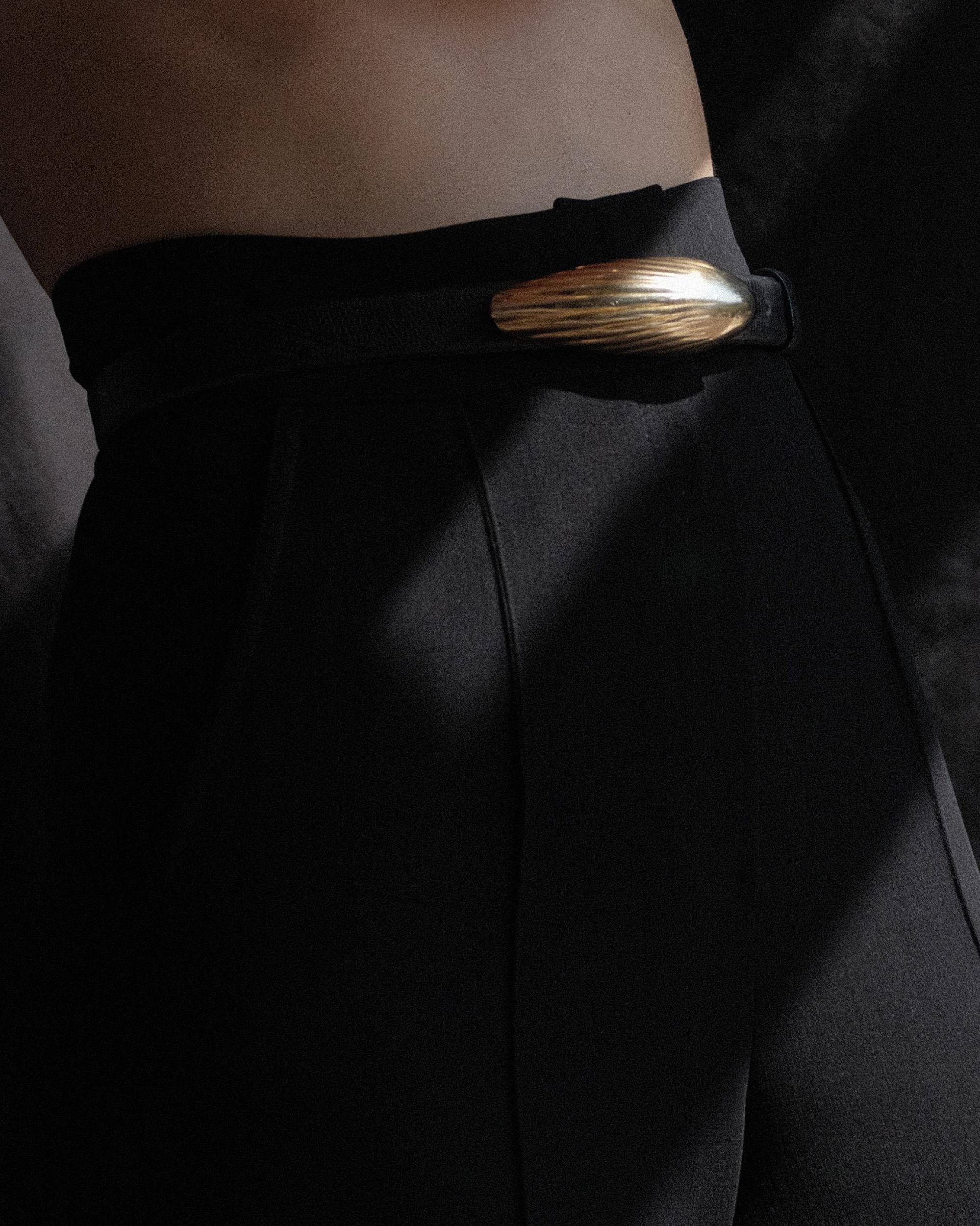 Donna Karan Belt Black Embossed Leather Gold Silver Buckle 1980's 1990's 13