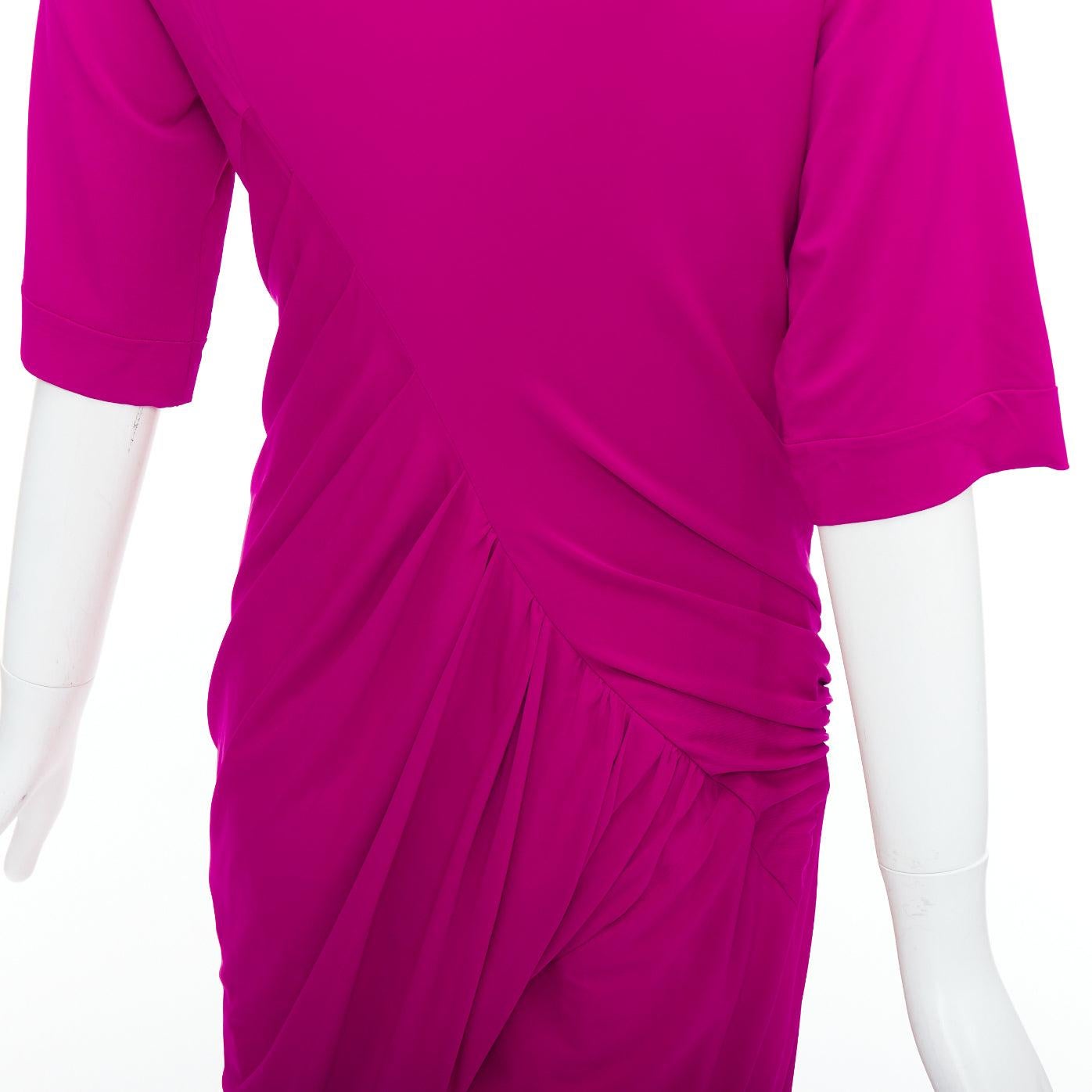 DONNA KARAN berry pink asymmetric neck tuck draped midi dress L For Sale 2