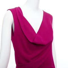 DONNA KARAN berry pink cowl neck tucked sides sheath dress L
