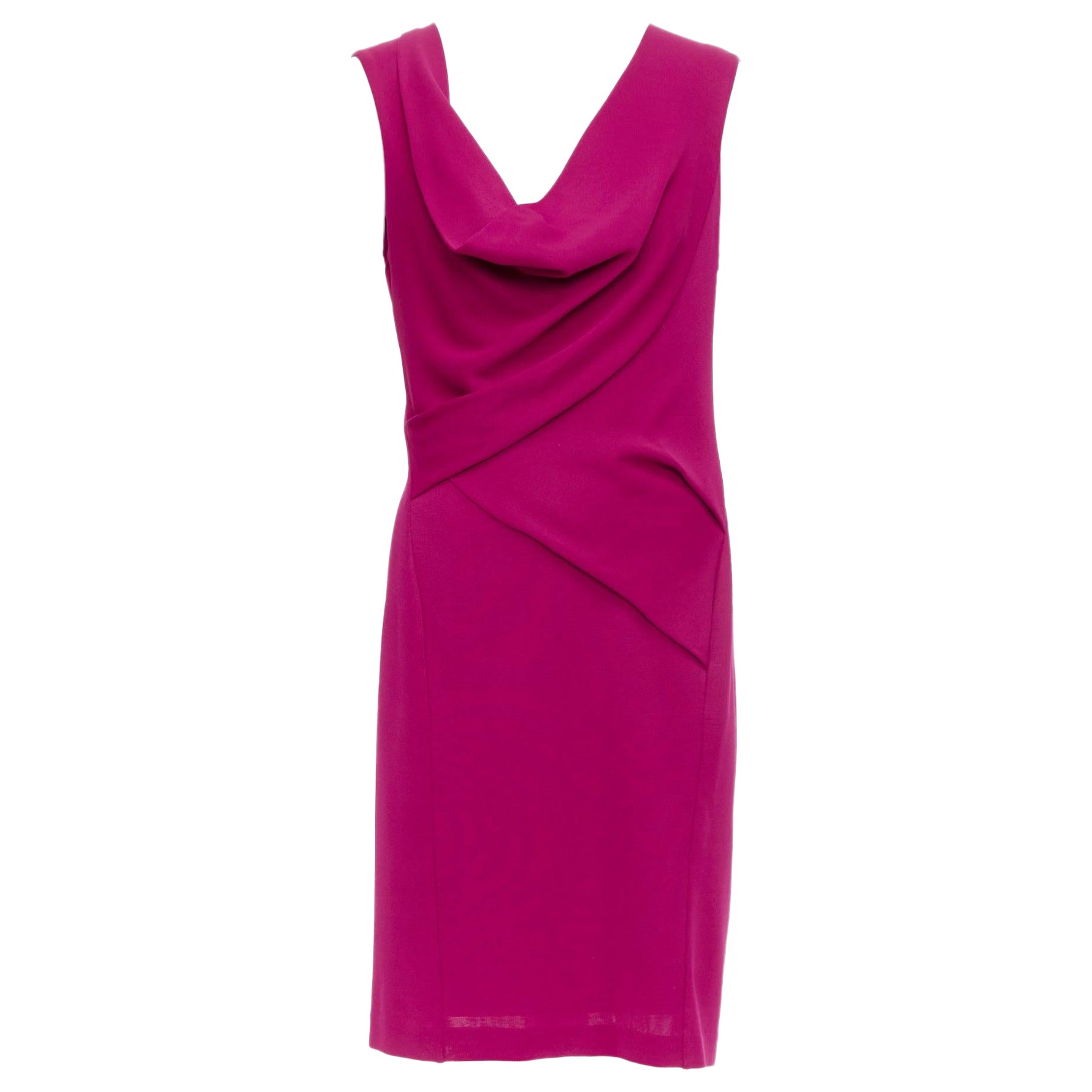 DONNA KARAN berry pink cowl neck tucked sides sheath dress L