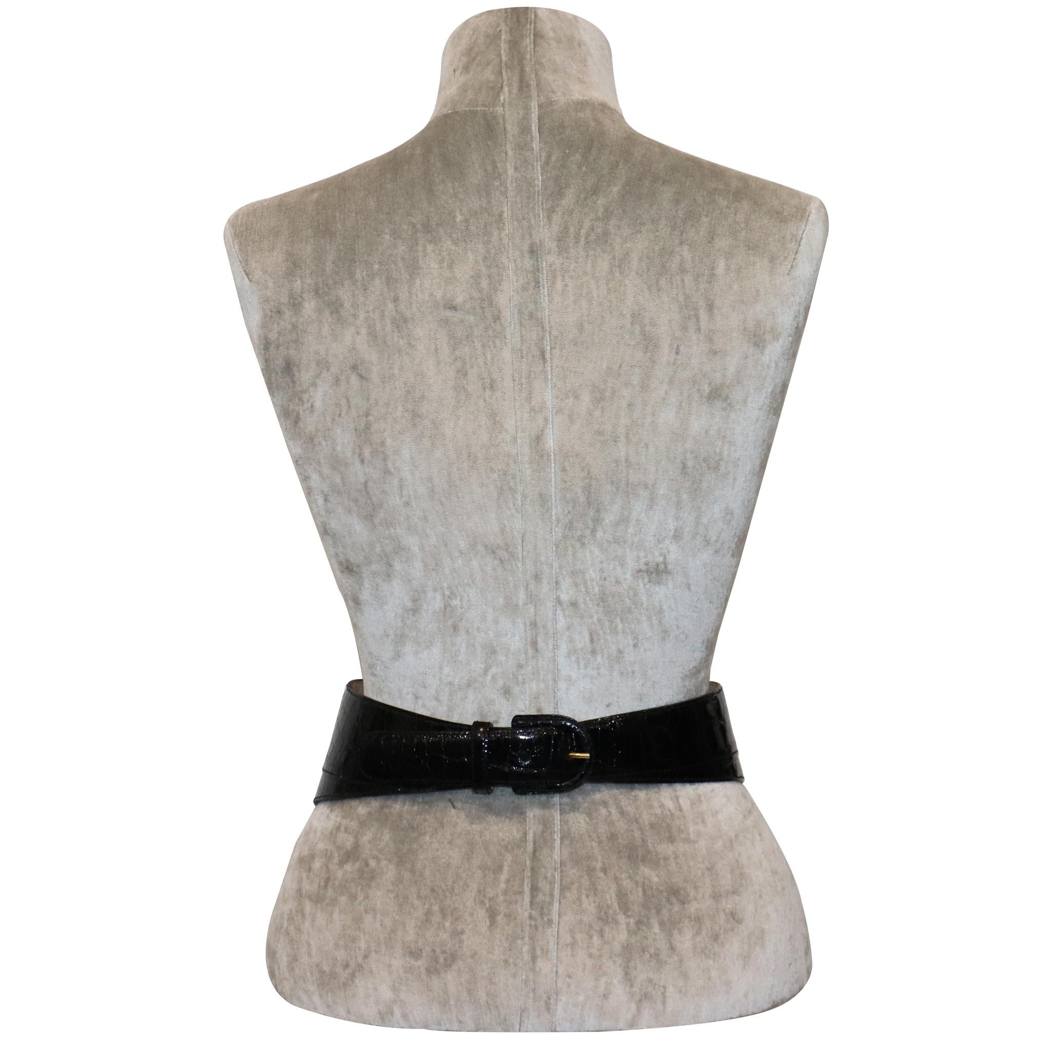 Donna Karan Black Alligator Belt Size Medium In Excellent Condition In Los Angeles, CA