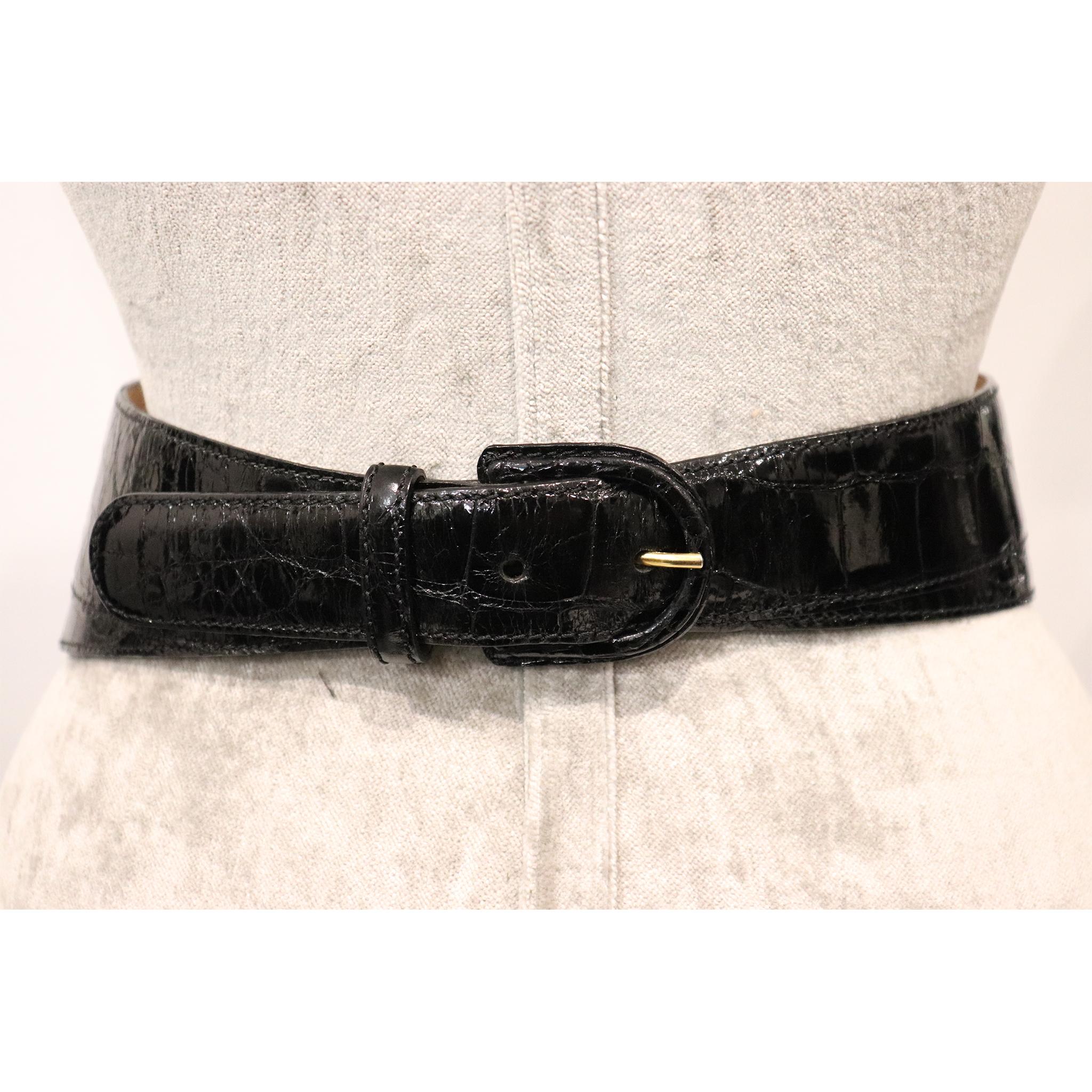 Women's Donna Karan Black Alligator Belt Size Medium