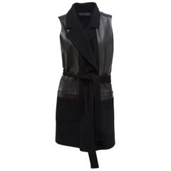 Donna Karan Black Cashmere Leather Trimmed Vest